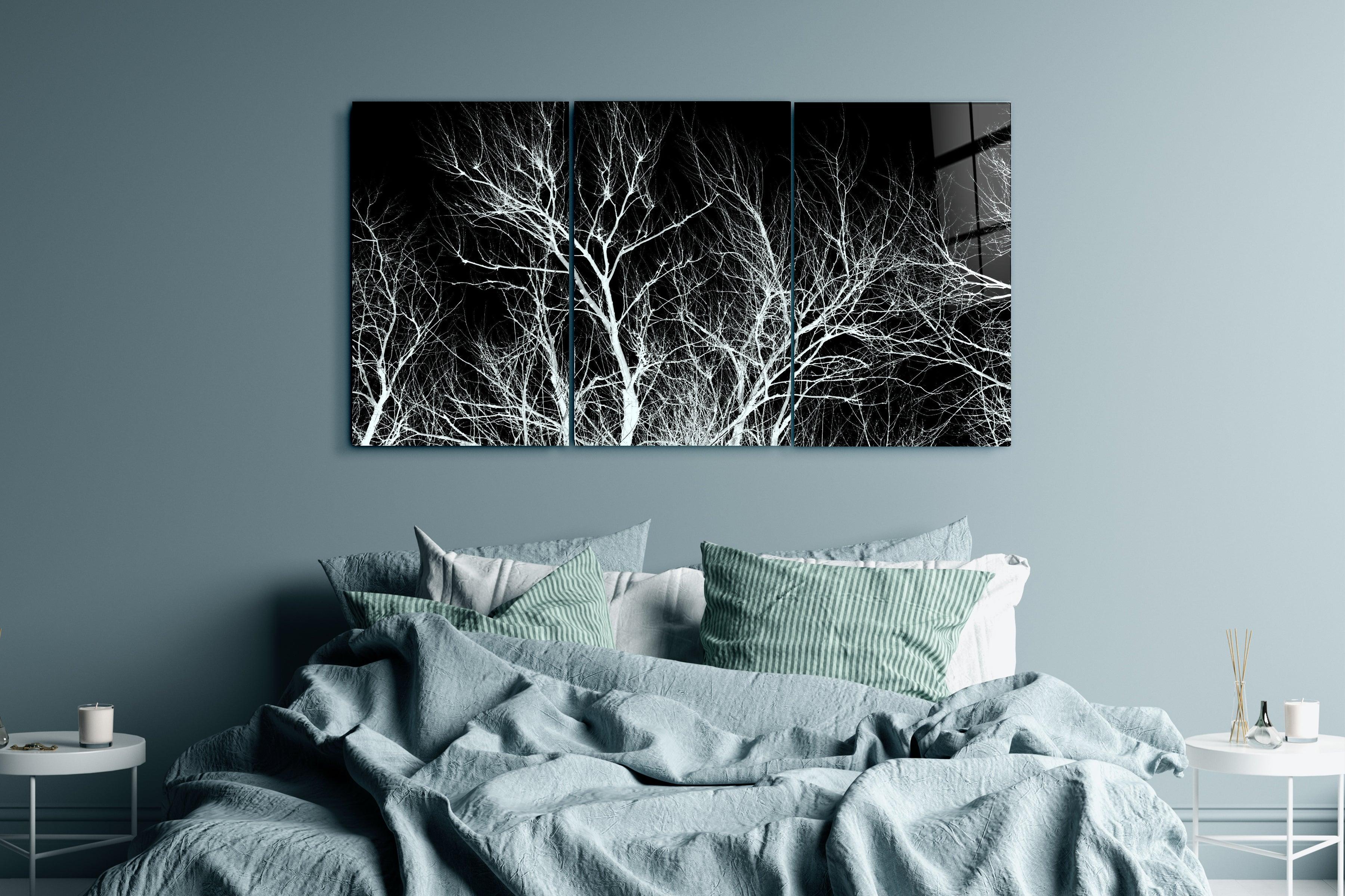 ・"Dried Branches Black and White - Trio"・Glass Wall Art