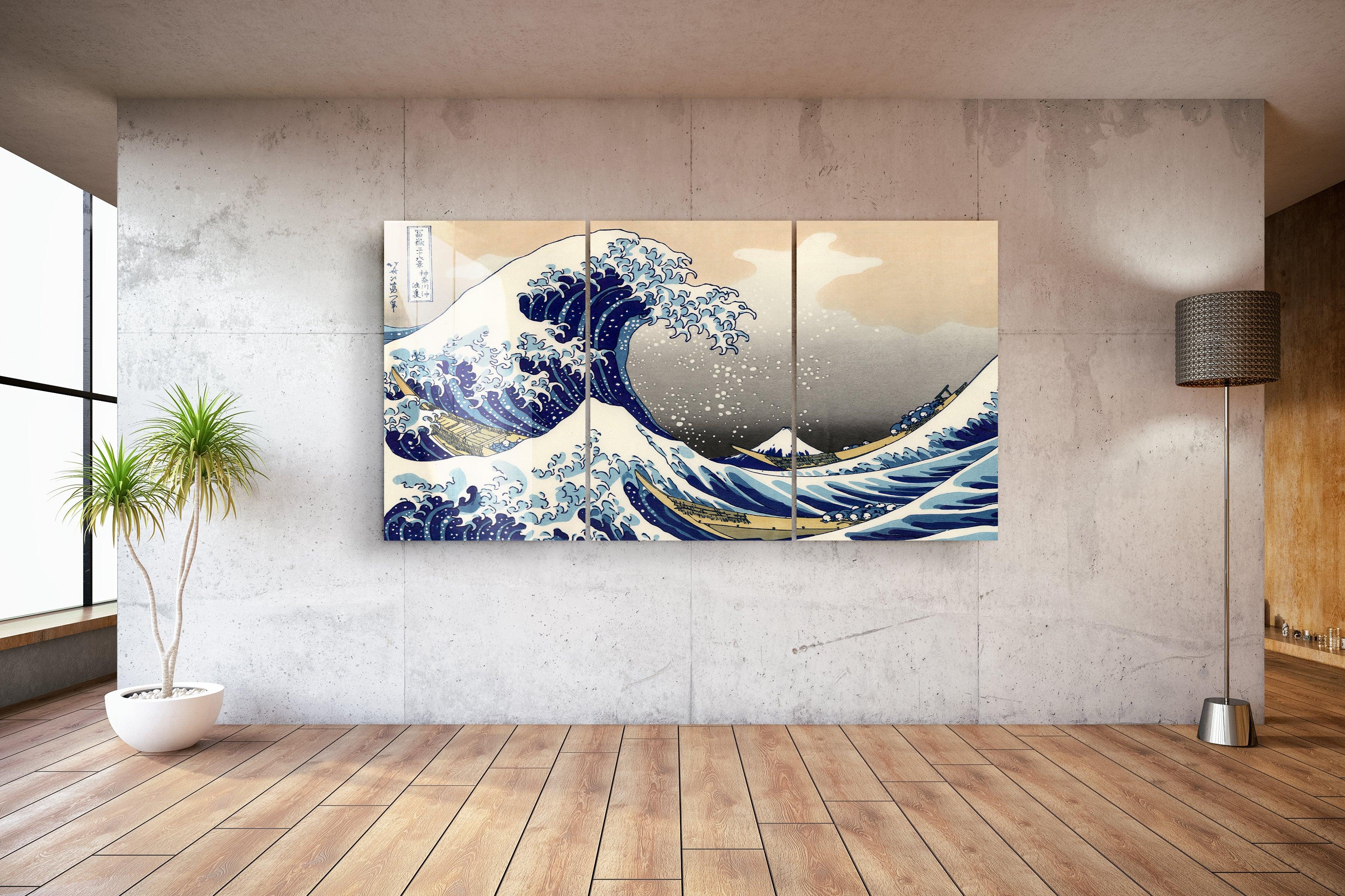 ・"THE GREAT WAVE OFF KANAGAWA (1829) BY HOKUSAI- Trio"・Glass Wall Art