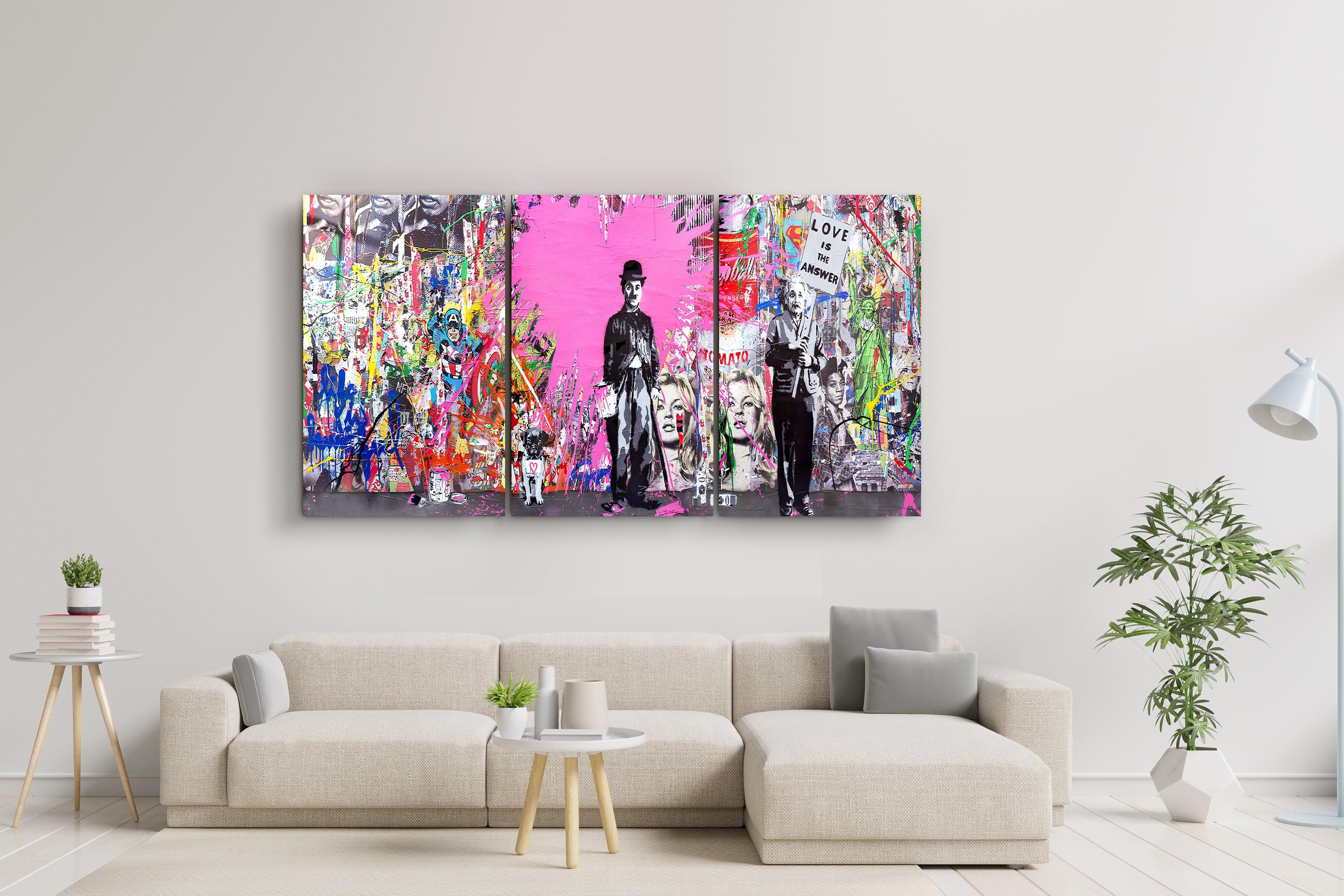 ・" BANKSY Pink Love - Trio"・Glass Wall Art - ArtDesigna Glass Printing Wall Art