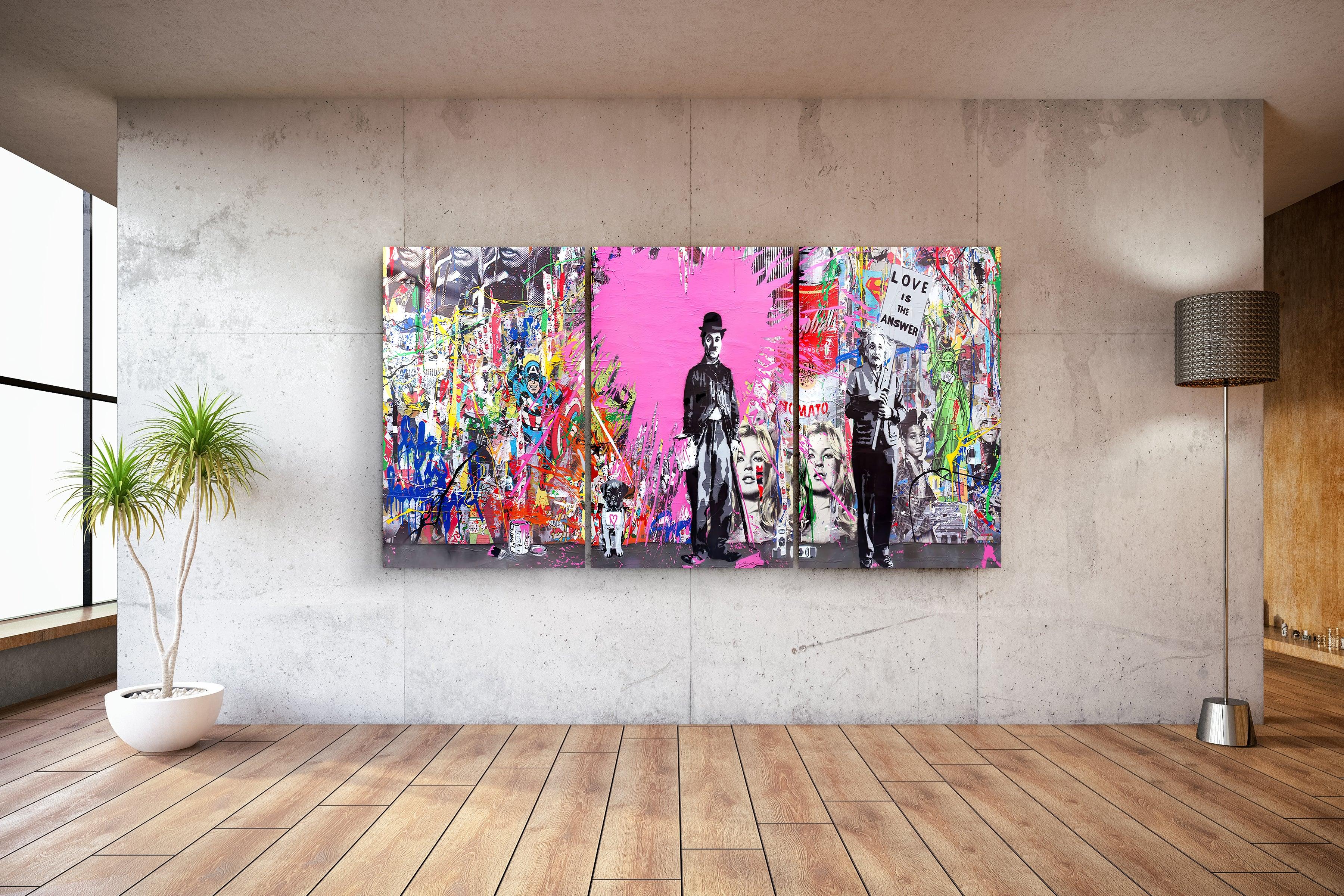 ・" BANKSY Pink Love - Trio"・Glass Wall Art - ArtDesigna Glass Printing Wall Art