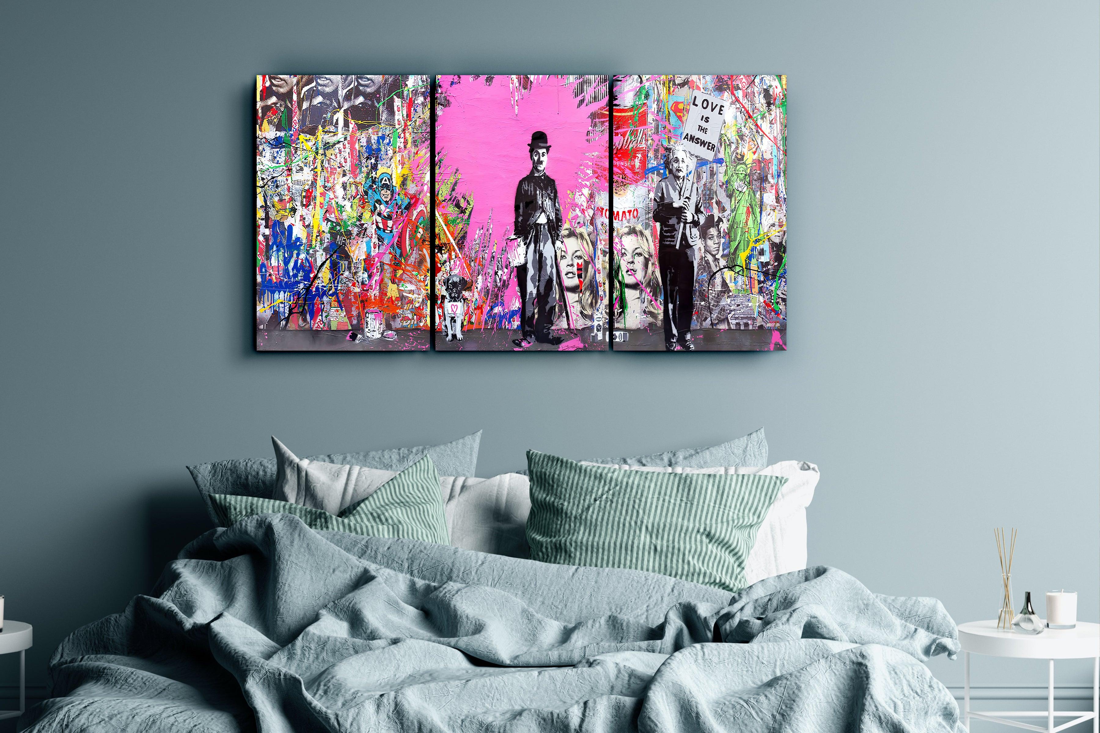 BANKSY Pink Love - Trio・Glass Wall Art