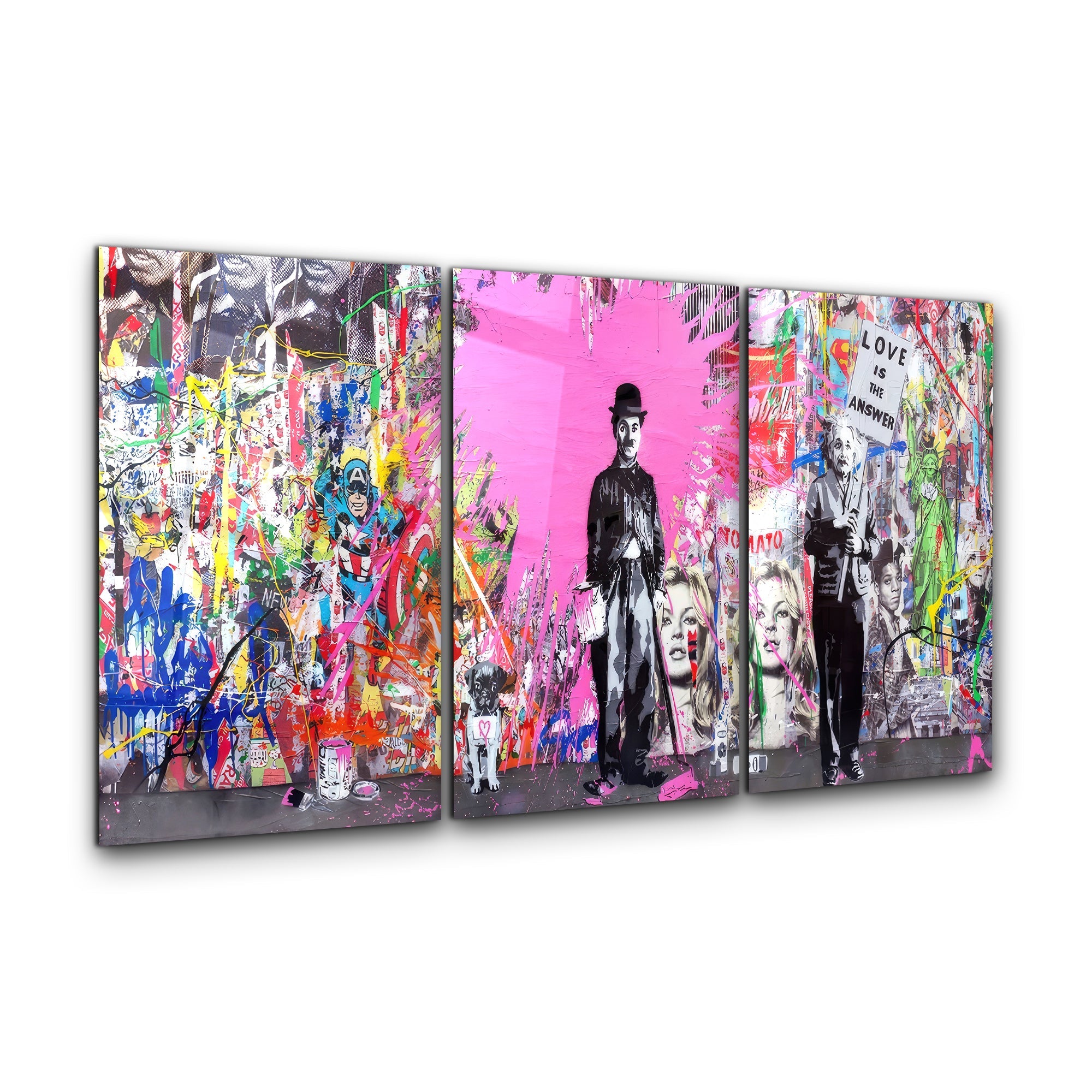 ・" BANKSY Pink Love - Trio"・Glass Wall Art - ArtDesigna Glass Printing Wall Art