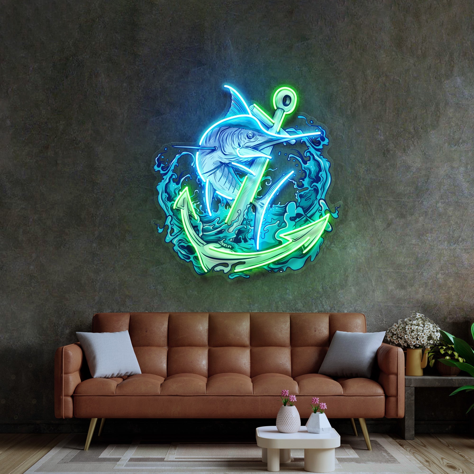 Marlin Fish with Anchor LED Neon Sign Light Pop Art