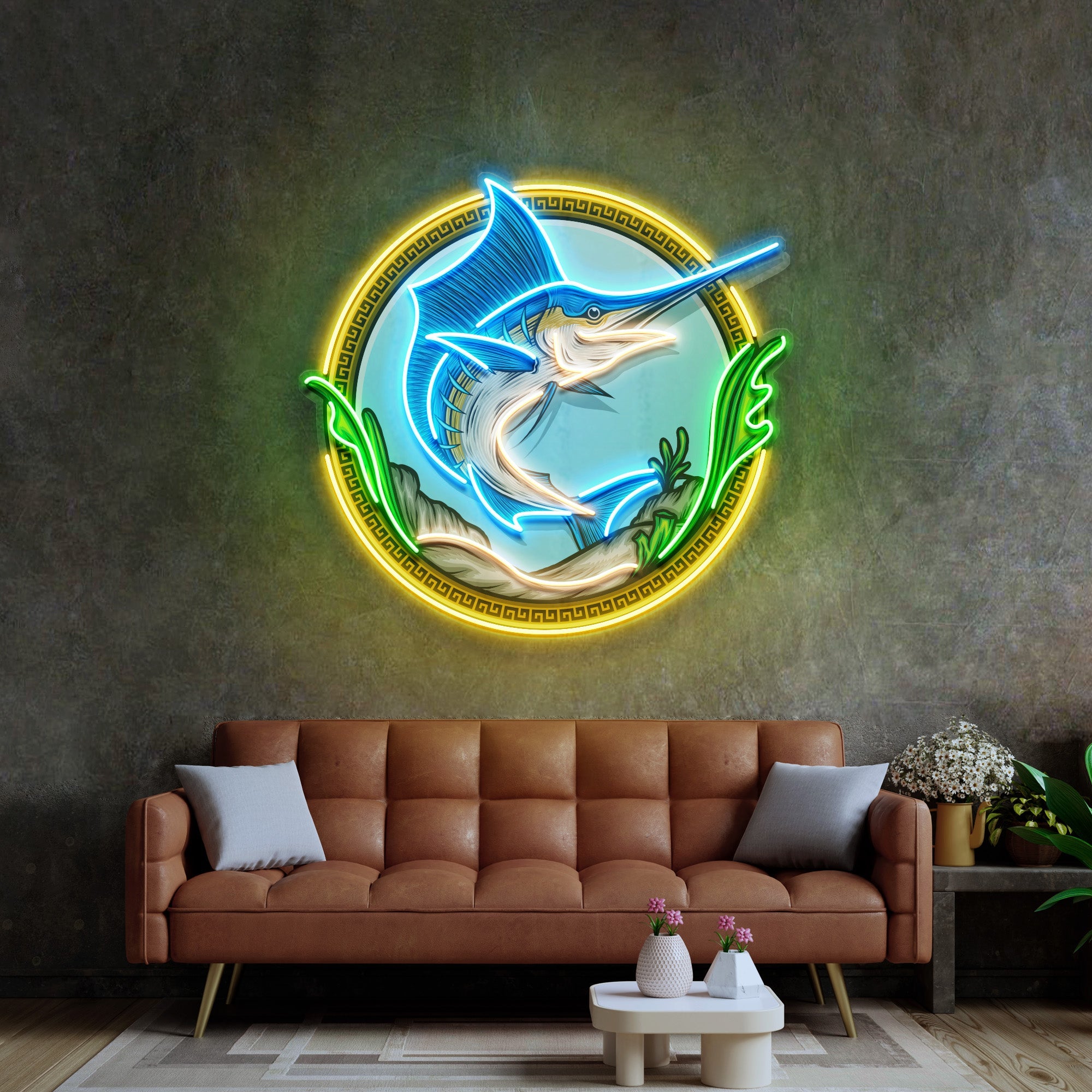 Pointed Fish In Round Frame LED Neon Sign Light Pop Art