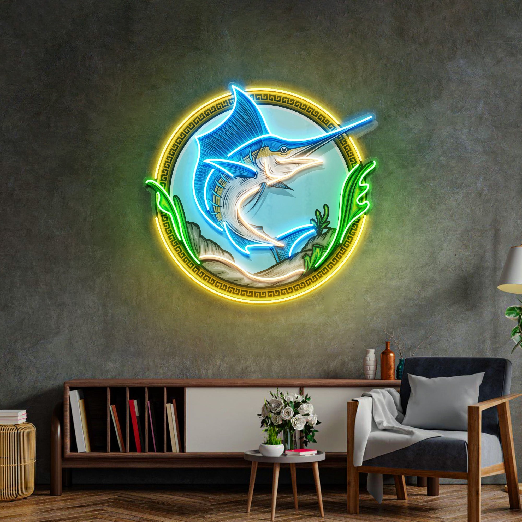 Pointed Fish In Round Frame LED Neon Sign Light Pop Art