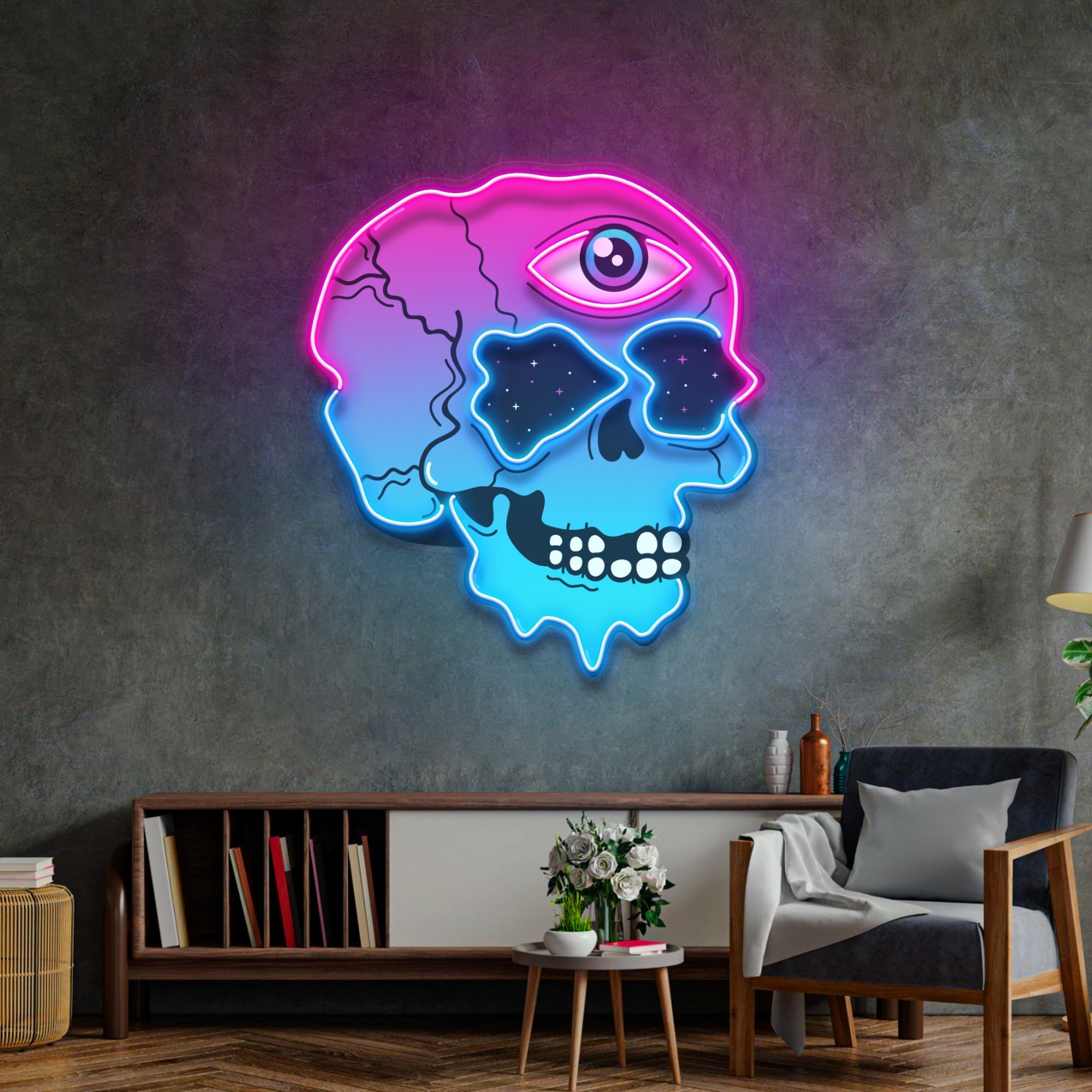 Psychedelic Trippy Skull LED Neon Sign Light Pop Art