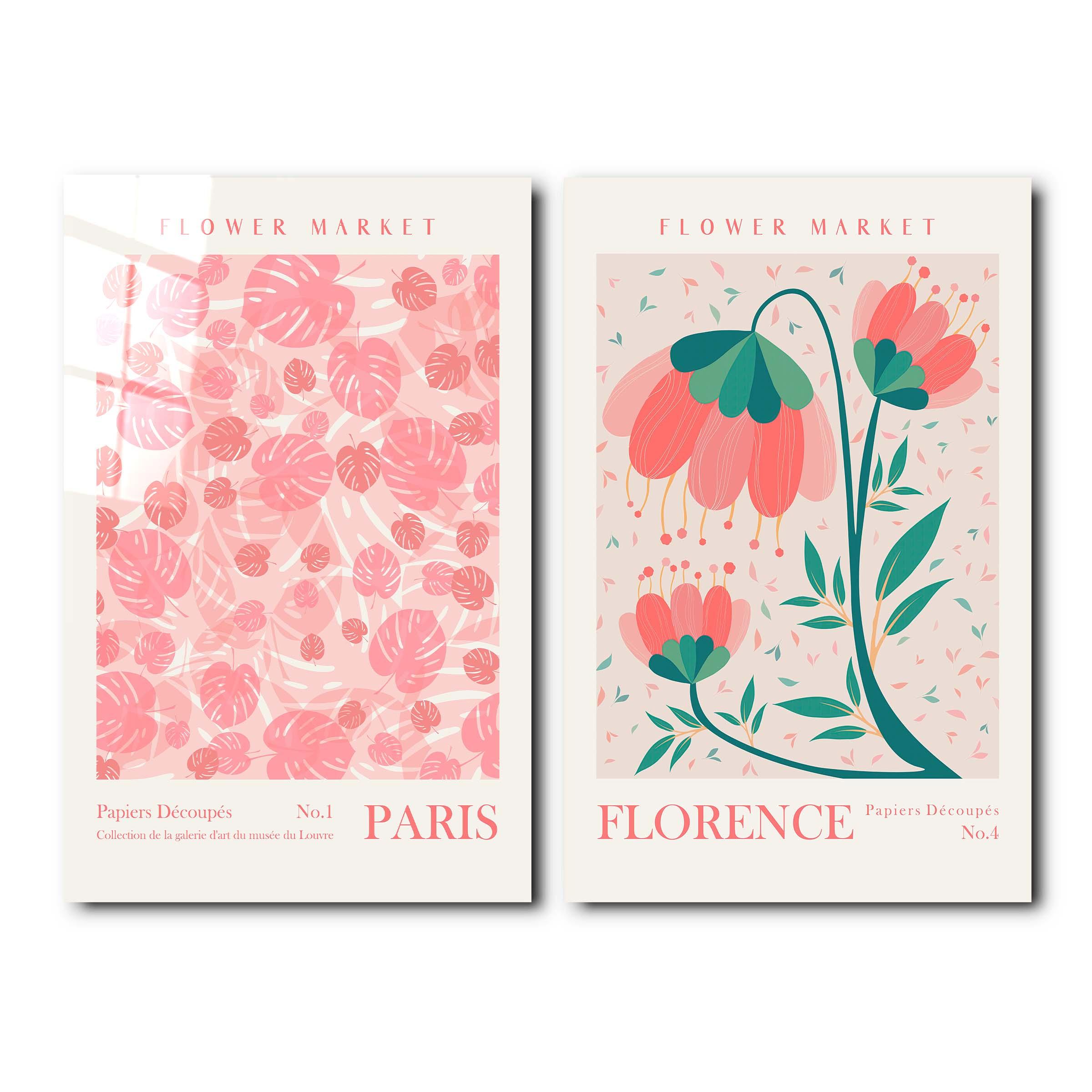 ・"Flower Market Paris-Florence-Duo"・Designer's Collection Glass Wall Art