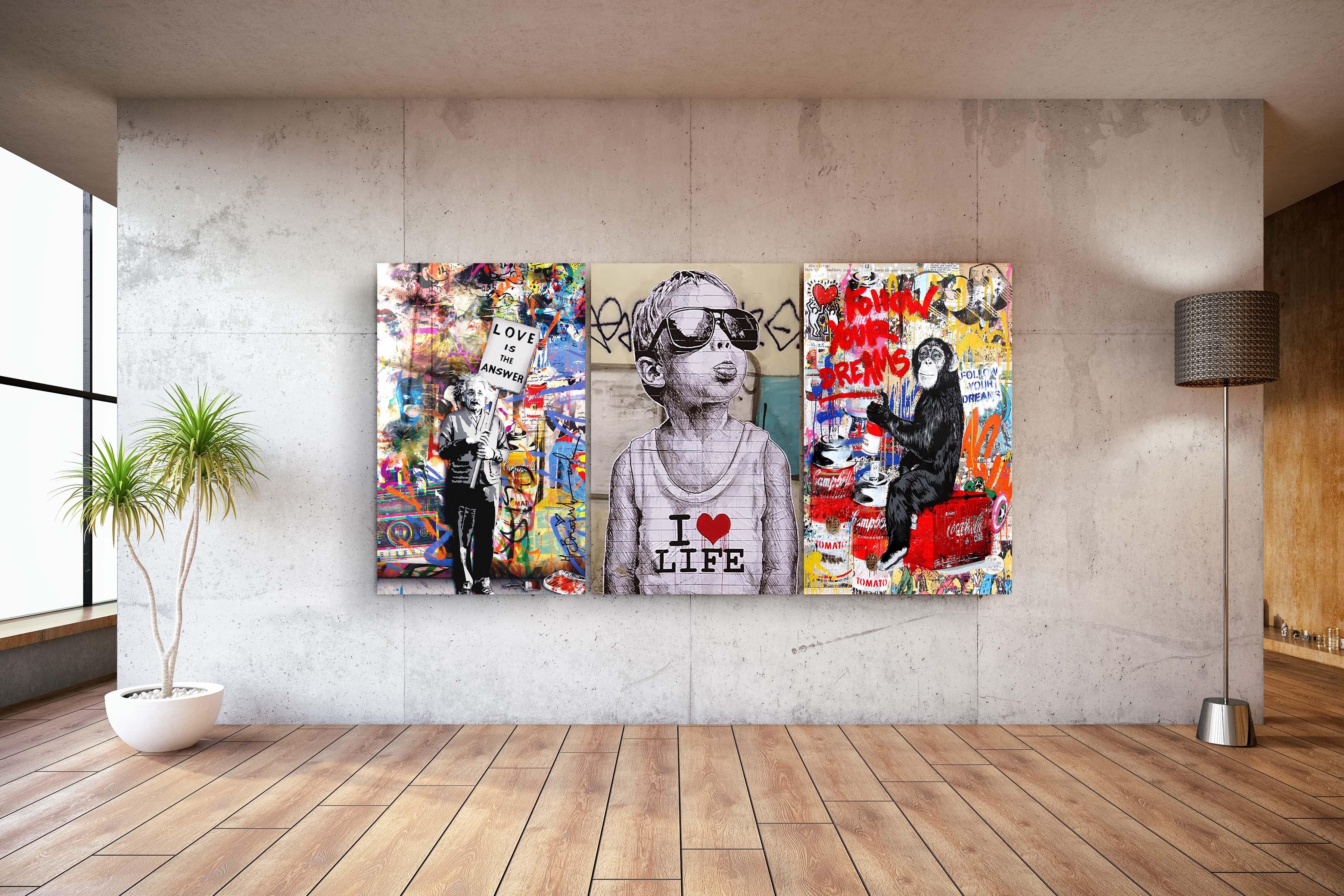 " BANKSY-Best Sellers - Trio"・Glass Wall Art