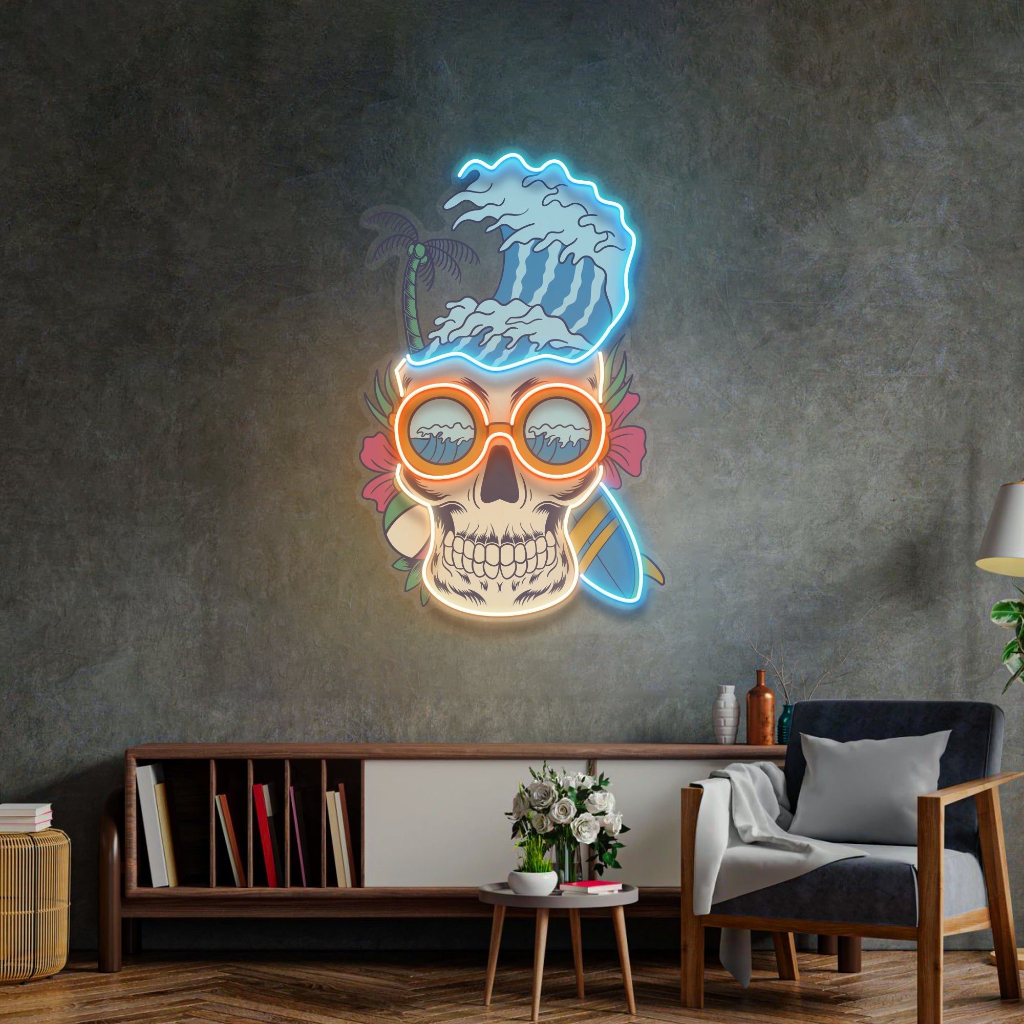 Skull Beach  LED Neon Sign Light Pop Art