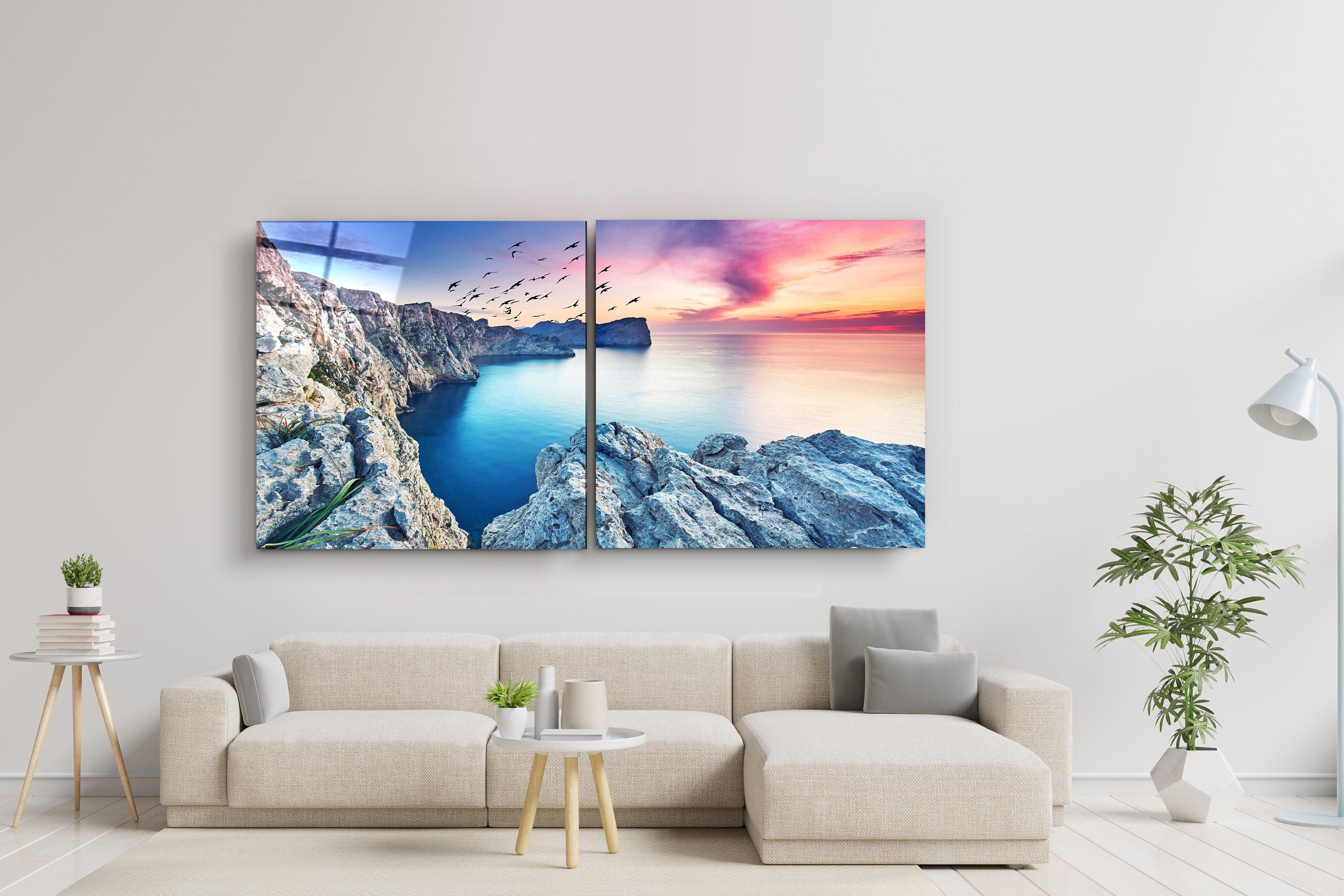 ・"Red Sunset - Duo"・Glass Wall Art