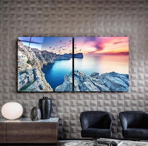 ・"Red Sunset - Duo"・Glass Wall Art