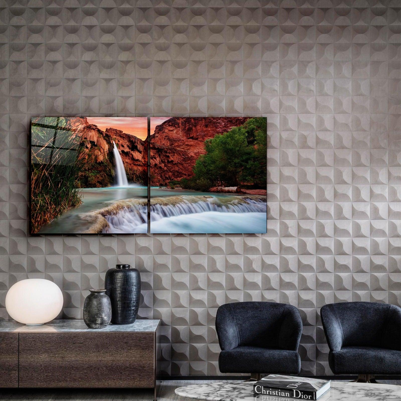 ・"Waterfall - Duo"・Glass Wall Art