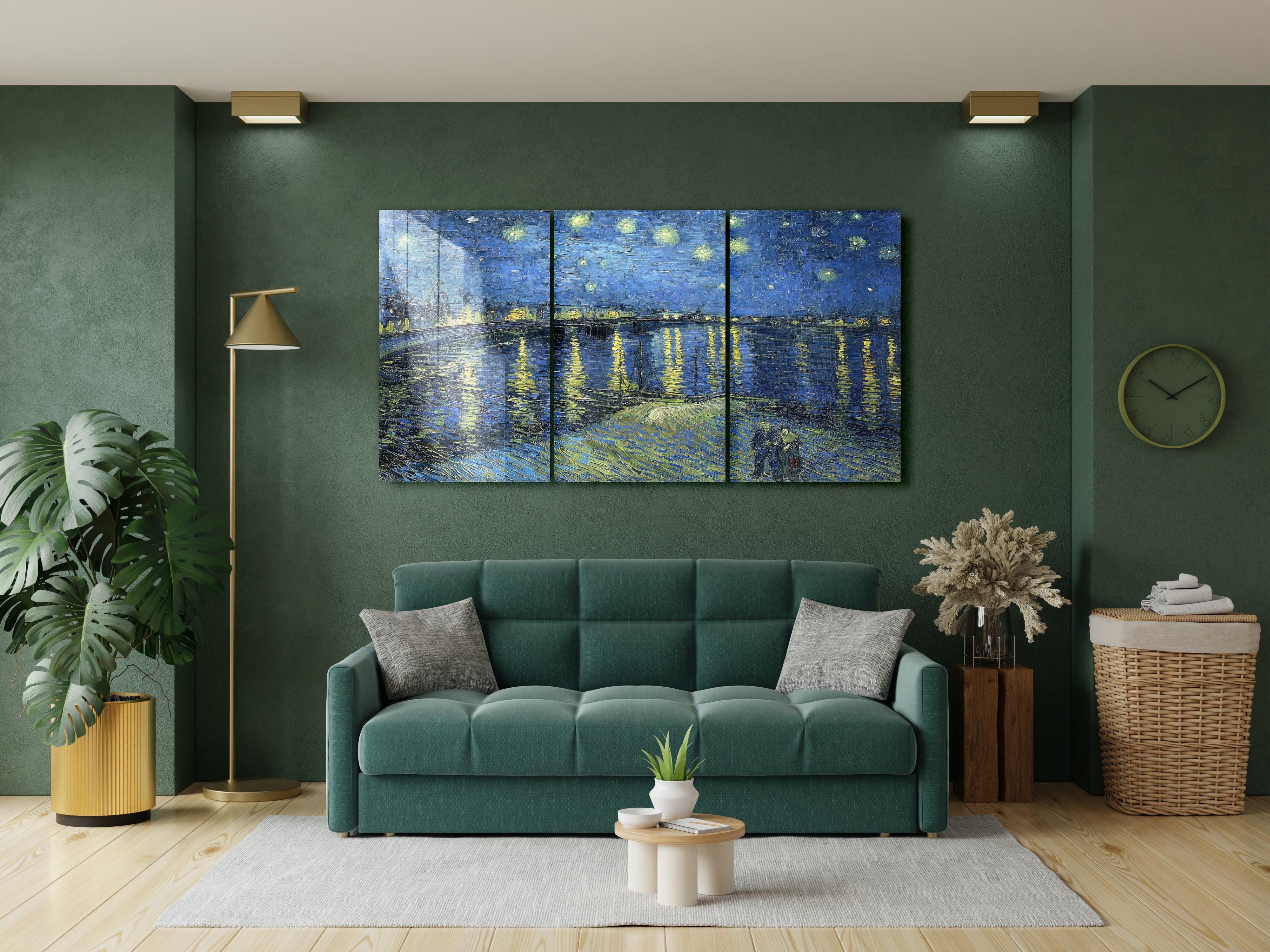 ・"Van Gogh Starry Night over Rhône - Trio"・Glass Wall Art
