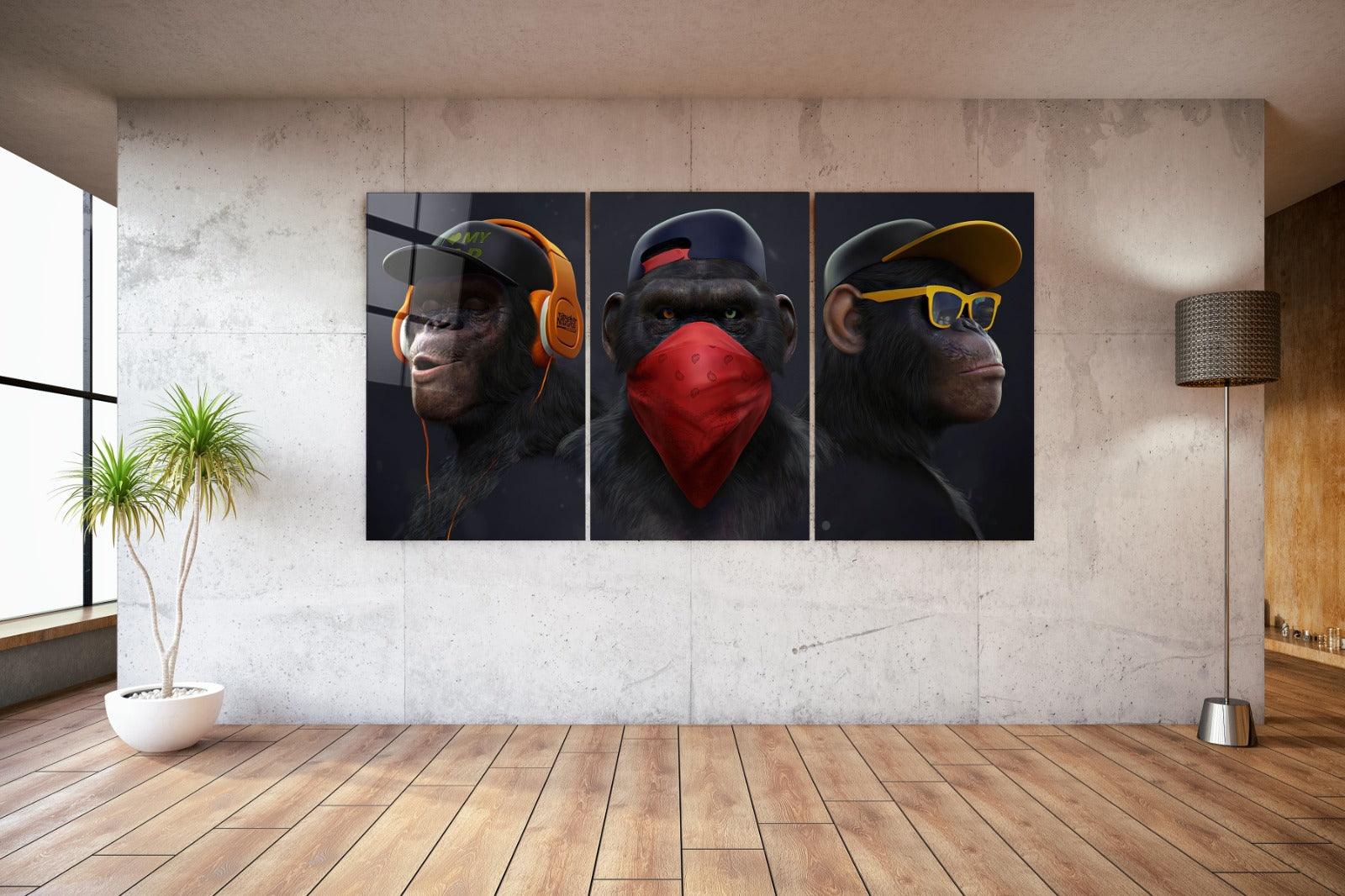・"Monkeys Gang - Trio"・Glass Wall Art - ArtDesigna Glass Printing Wall Art