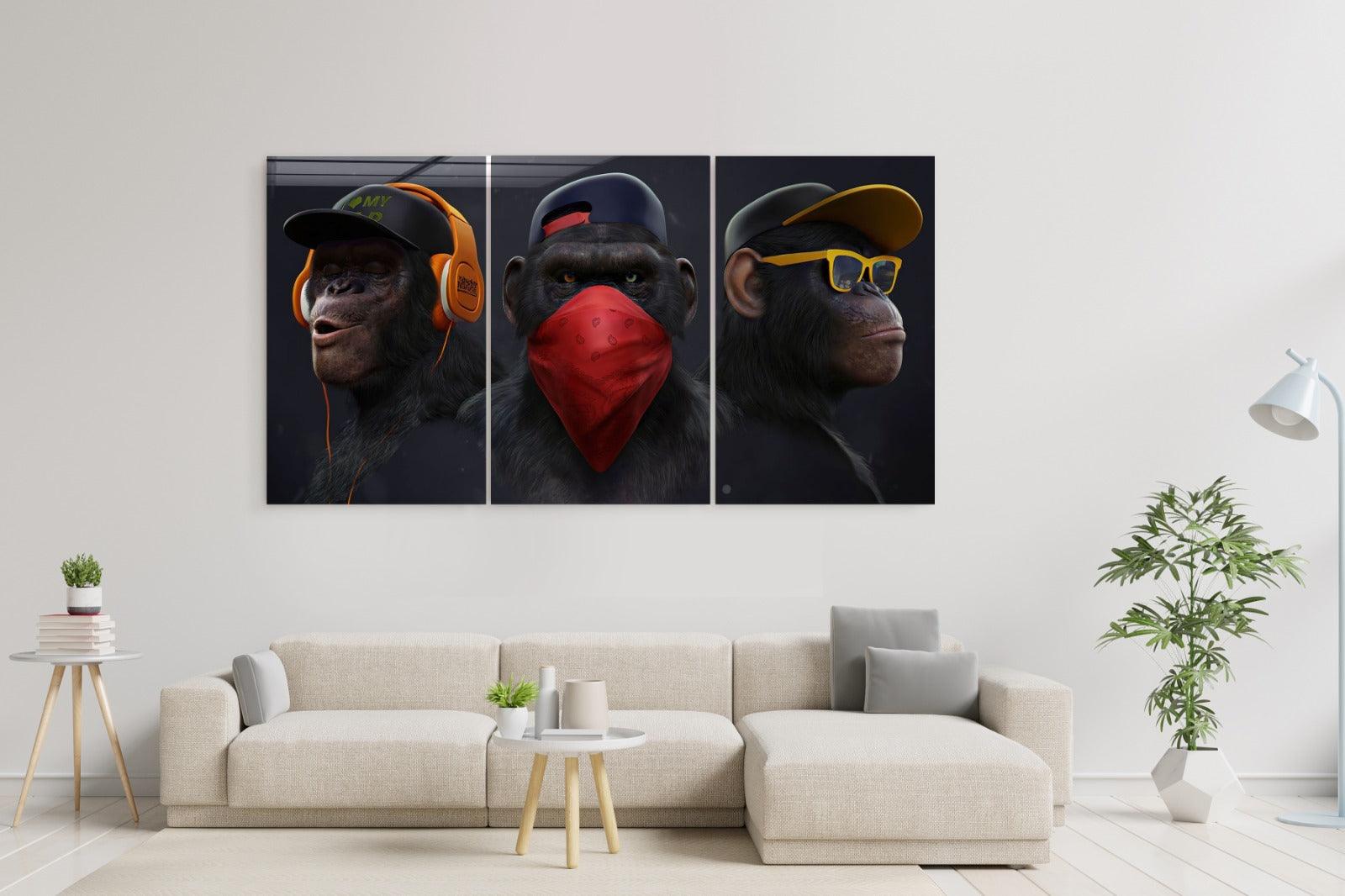 ・"Monkeys Gang - Trio"・Glass Wall Art - ArtDesigna Glass Printing Wall Art