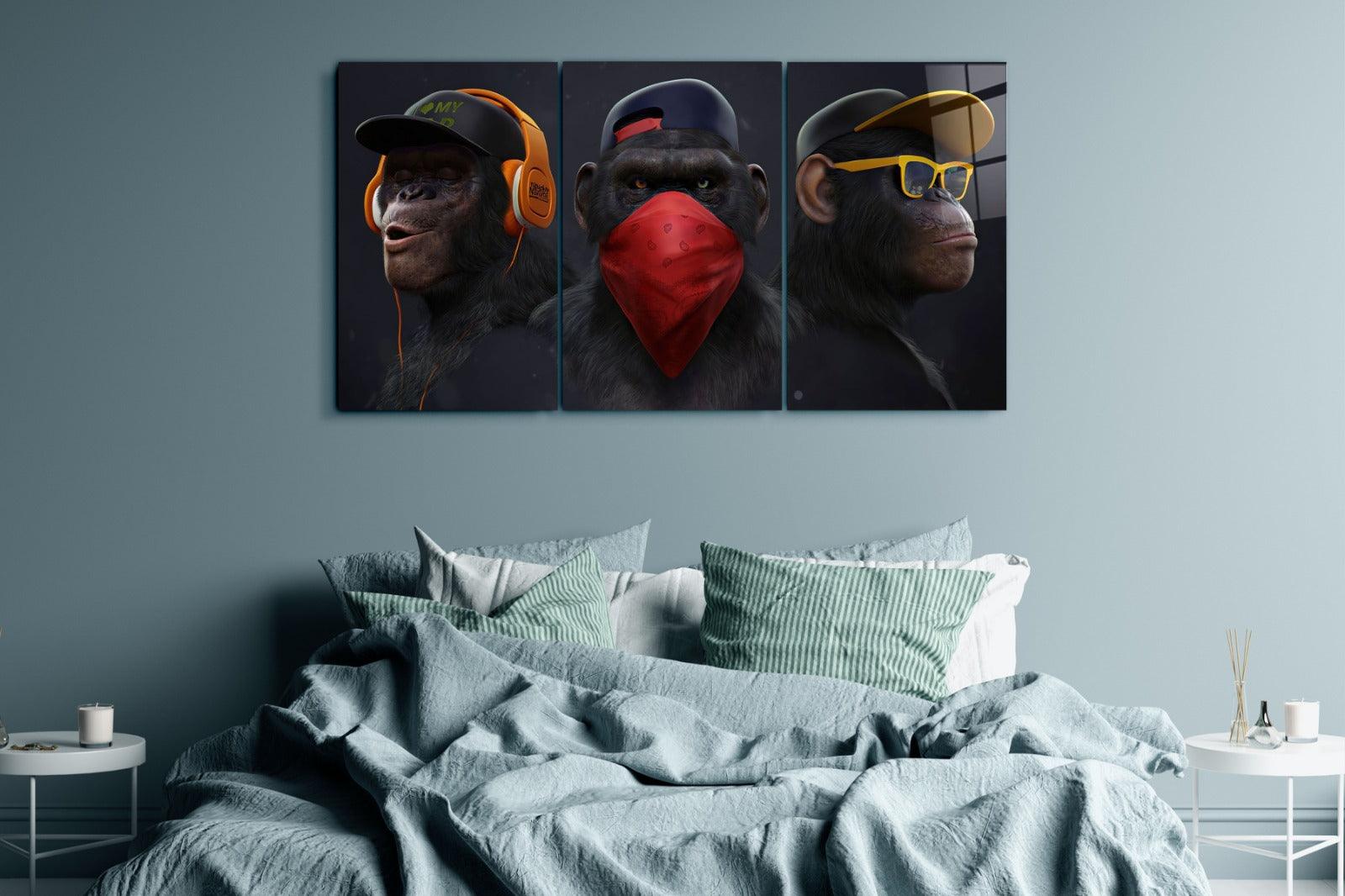 ・"Monkeys Gang - Trio"・Glass Wall Art