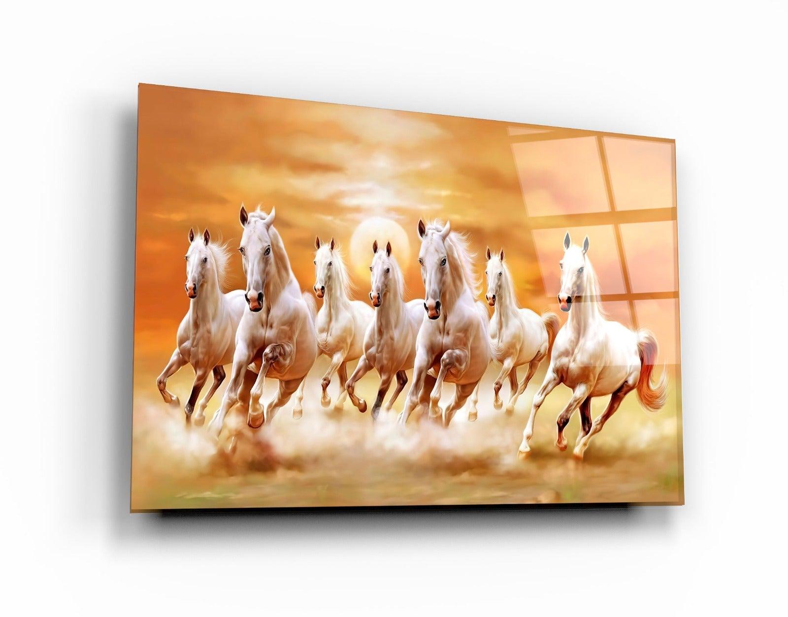 ・"Lucky 7 Running Horses"・Glass Wall Art - ArtDesigna Glass Printing Wall Art