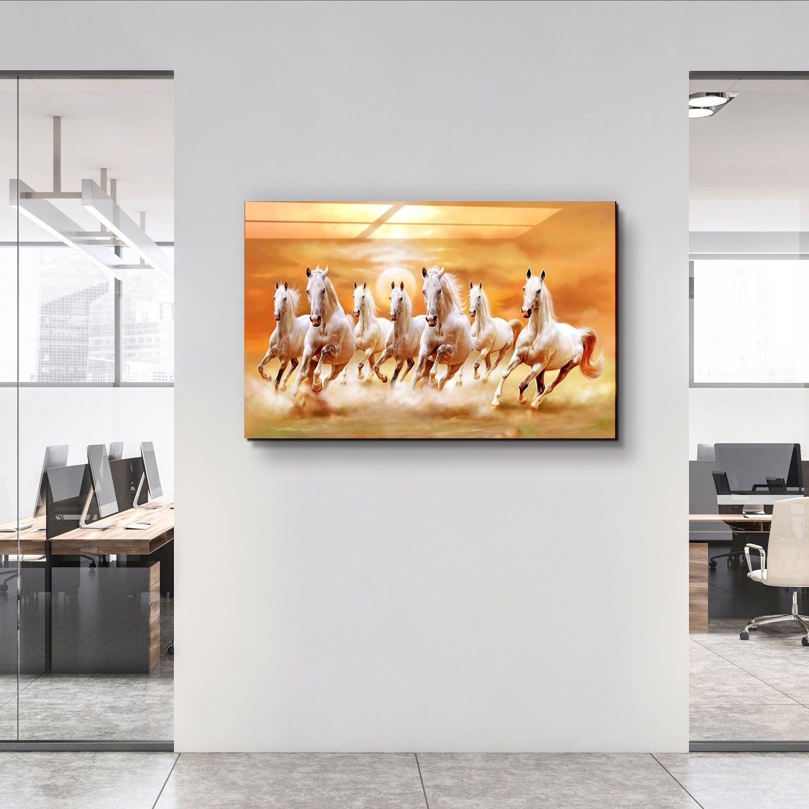 ・"Lucky 7 Running Horses"・Glass Wall Art