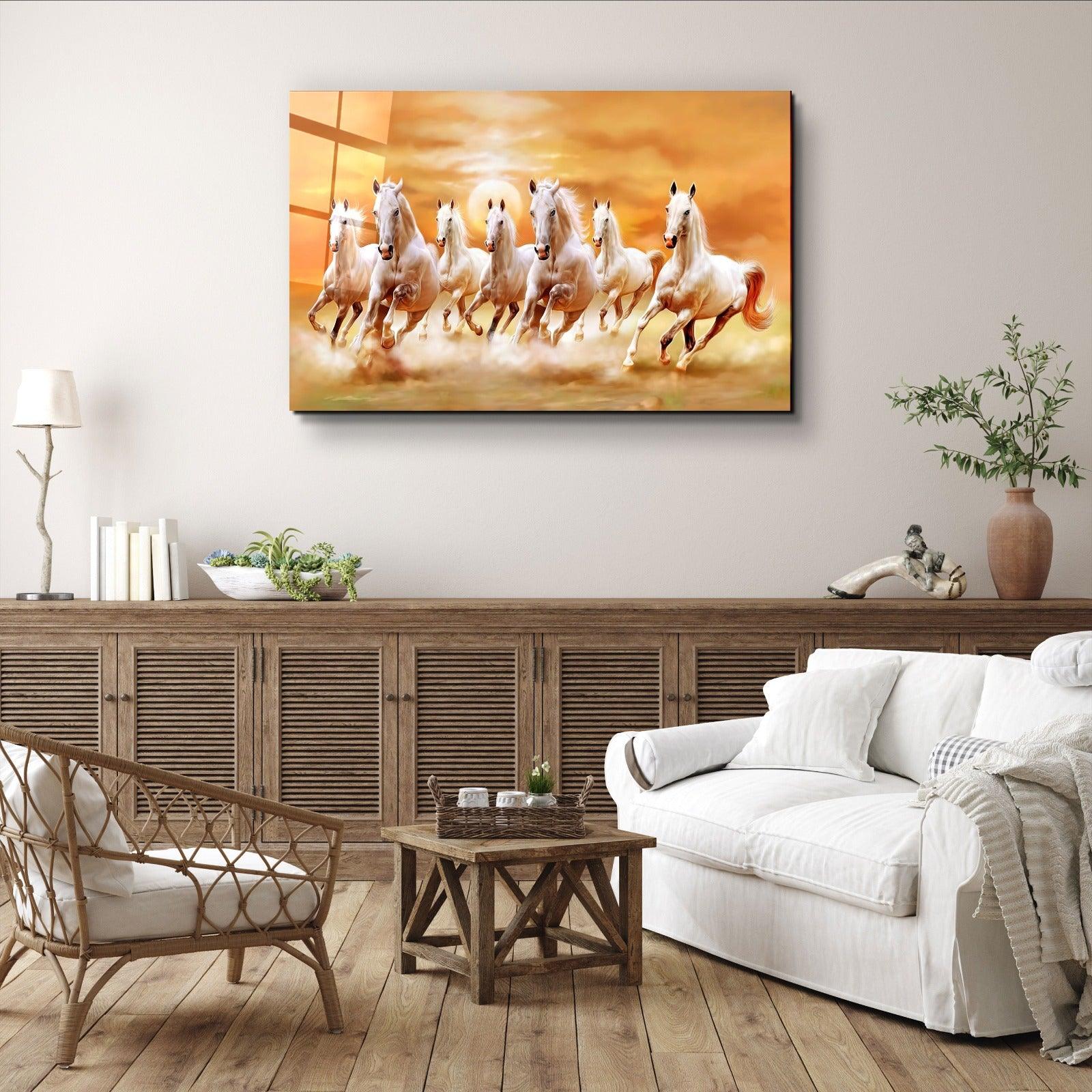 ・"Lucky 7 Running Horses"・Glass Wall Art - ArtDesigna Glass Printing Wall Art