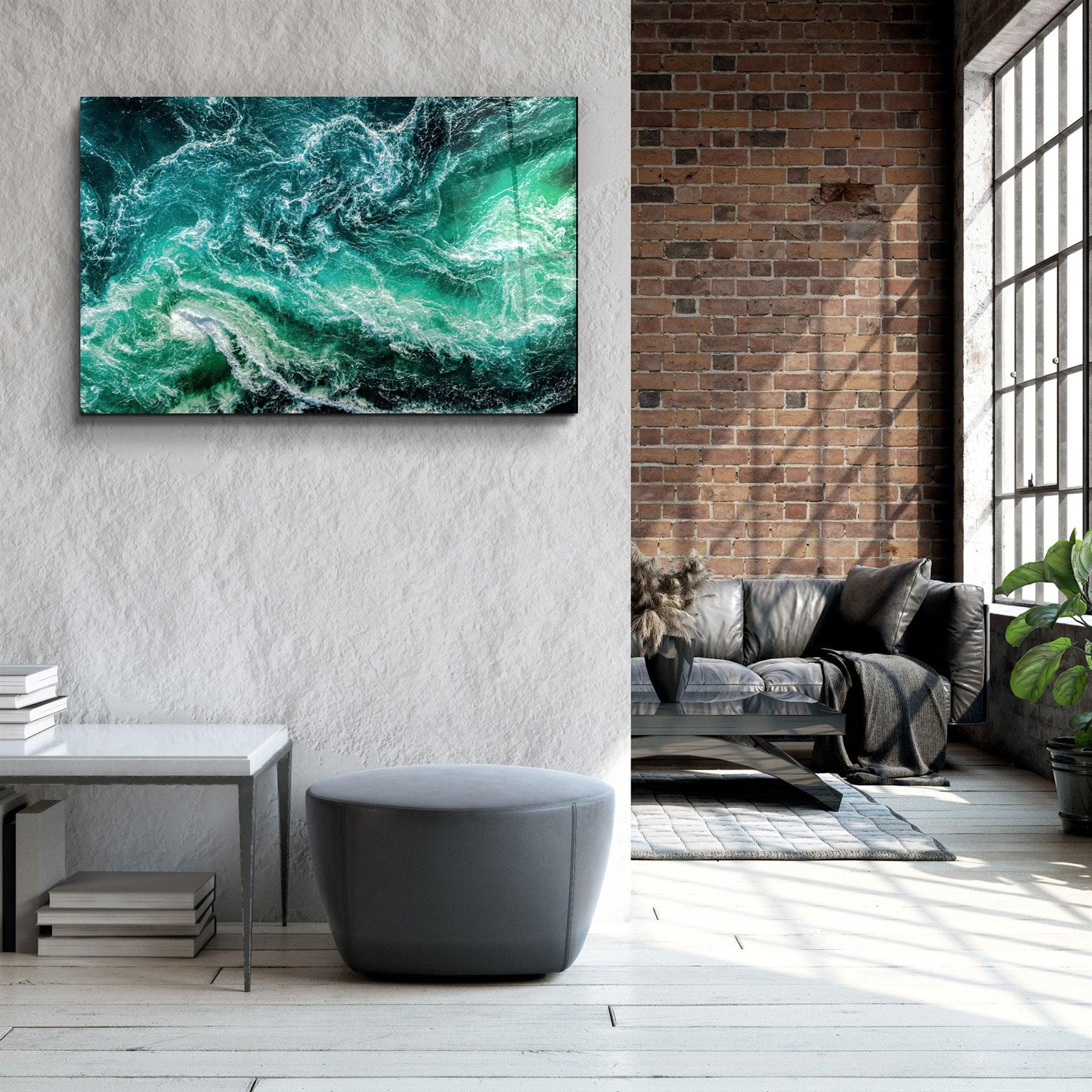 ・"Green Waves"・Glass Wall Art