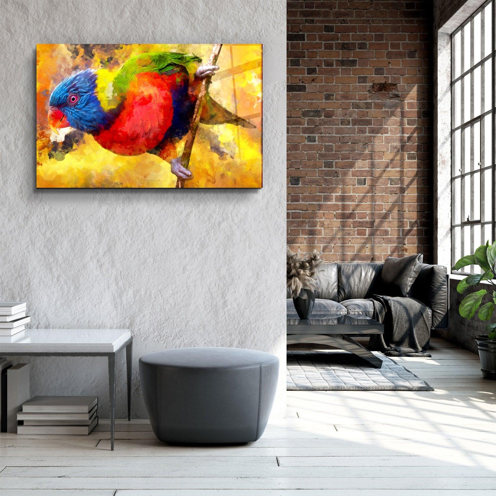 ・"Abstract Colorful Parrot"・Glass Wall Art