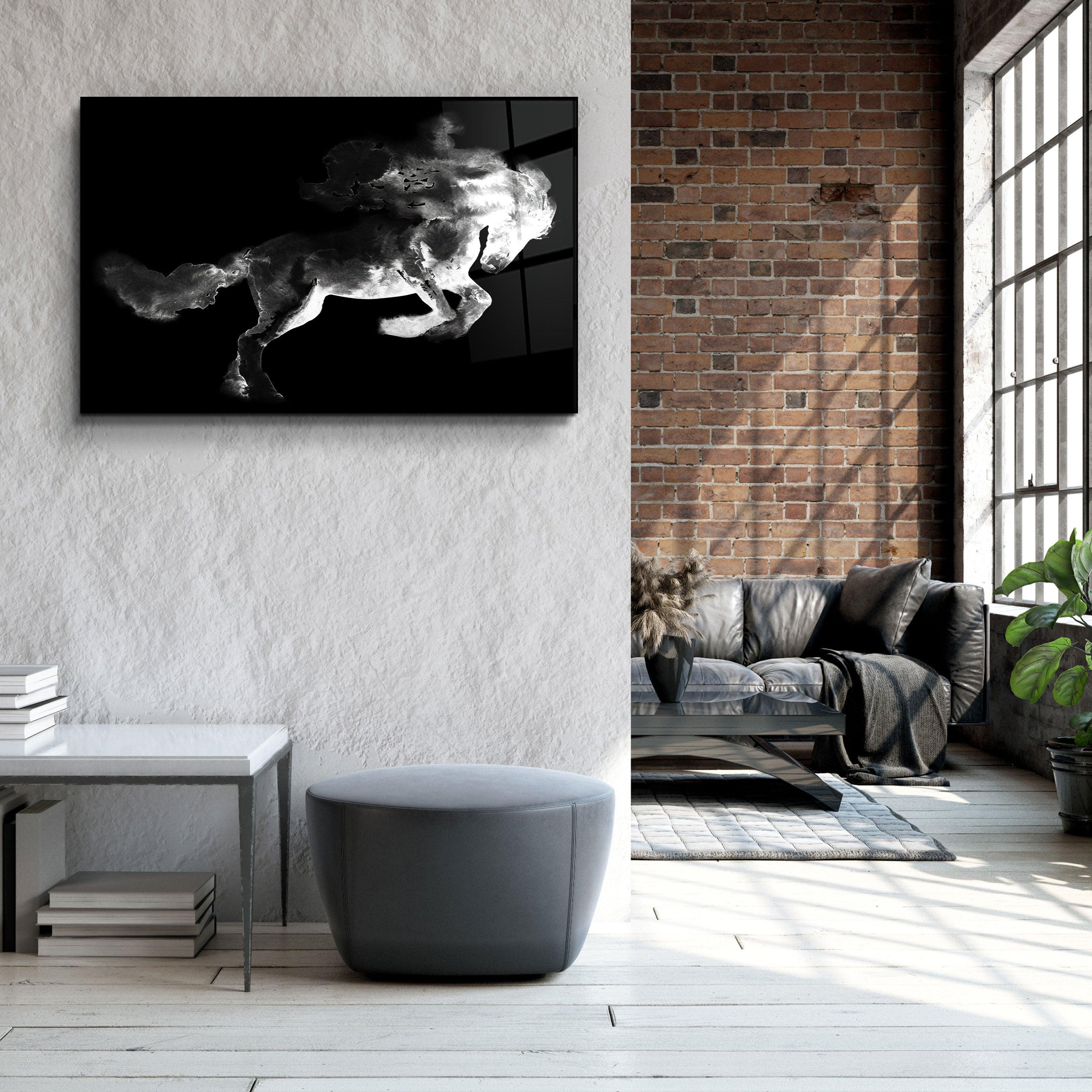 ・"Running Horse Silhouette V2"・Glass Wall Art
