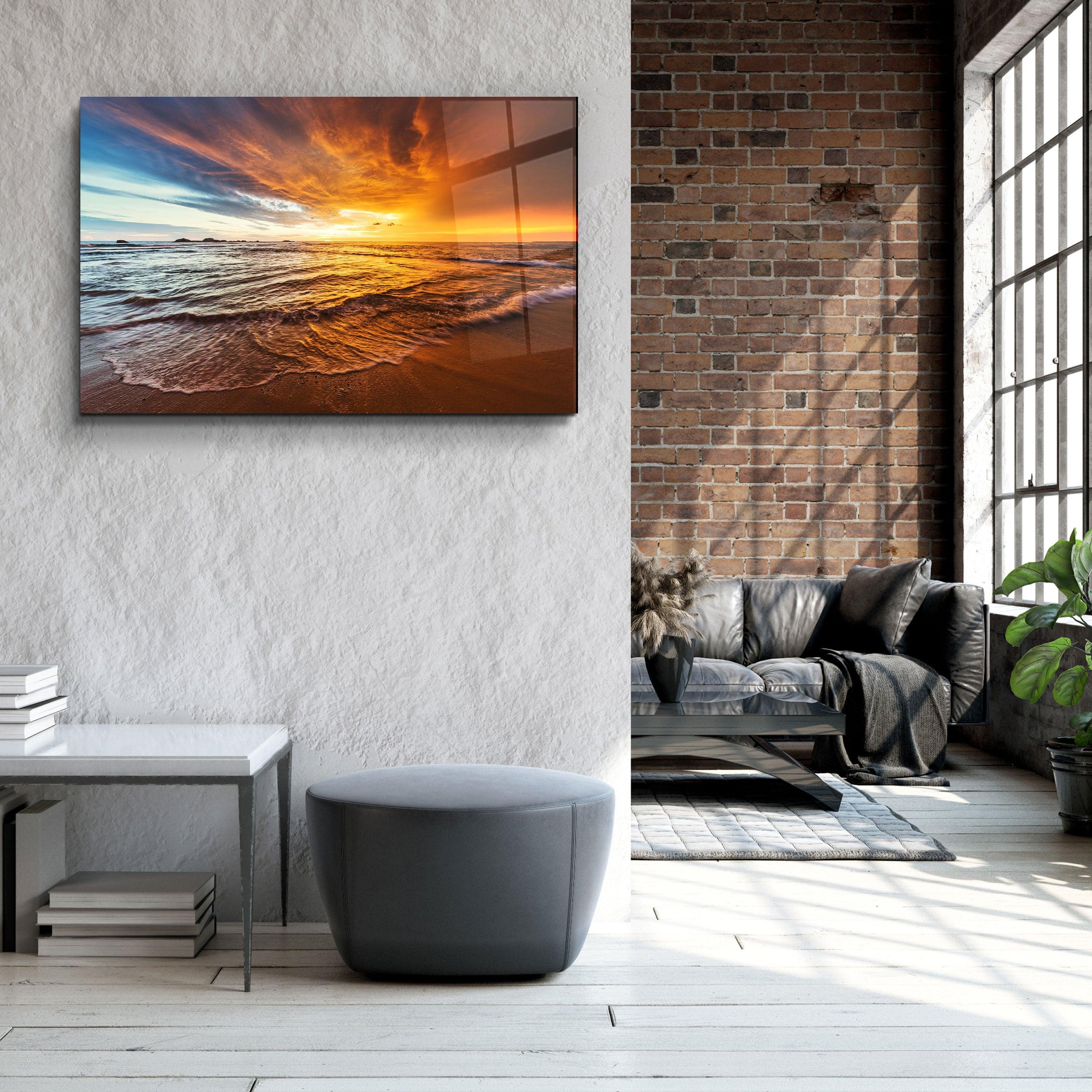 ・"Endless Ocean Wtih Sunset"・Glass Wall Art