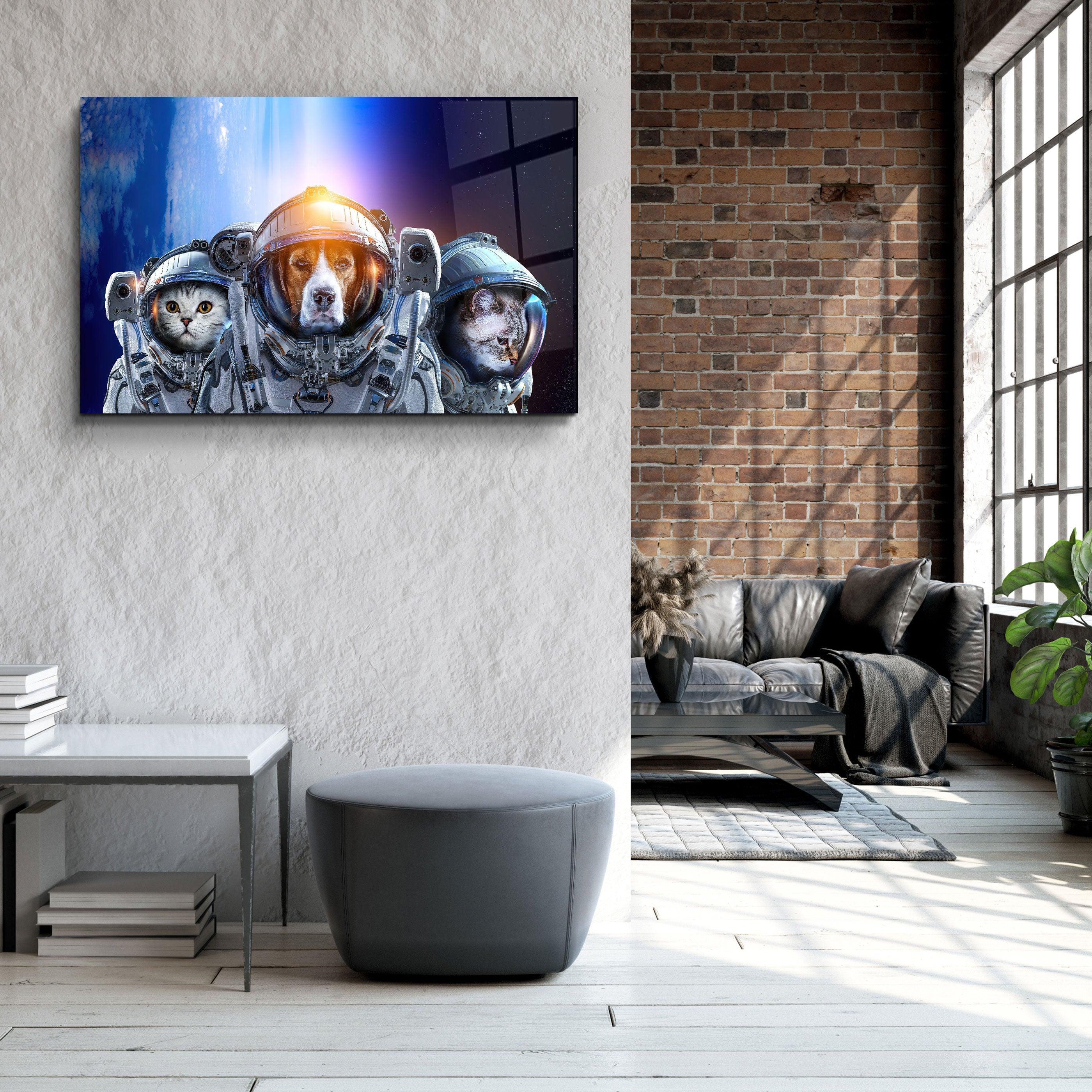 ・"Dog&Cat With Space Suits"・Glass Wall Art