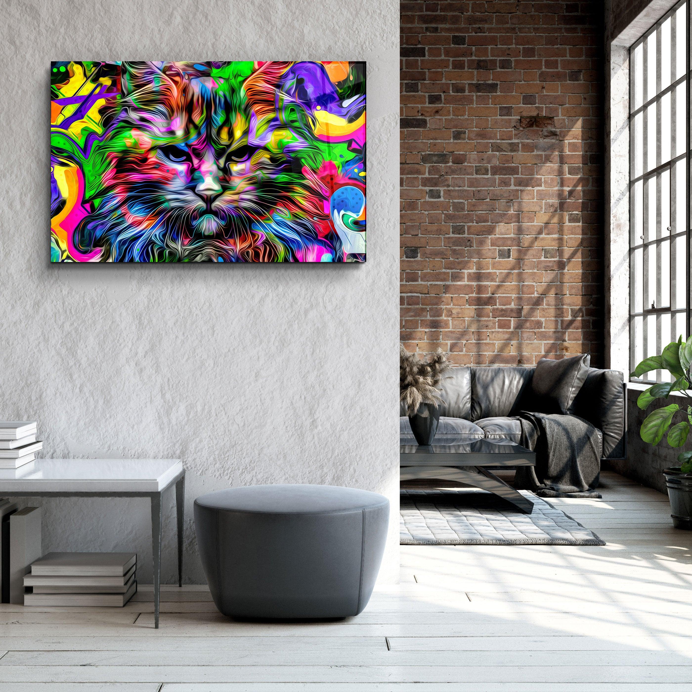 ・"Colorful Cat"・Glass Wall Art