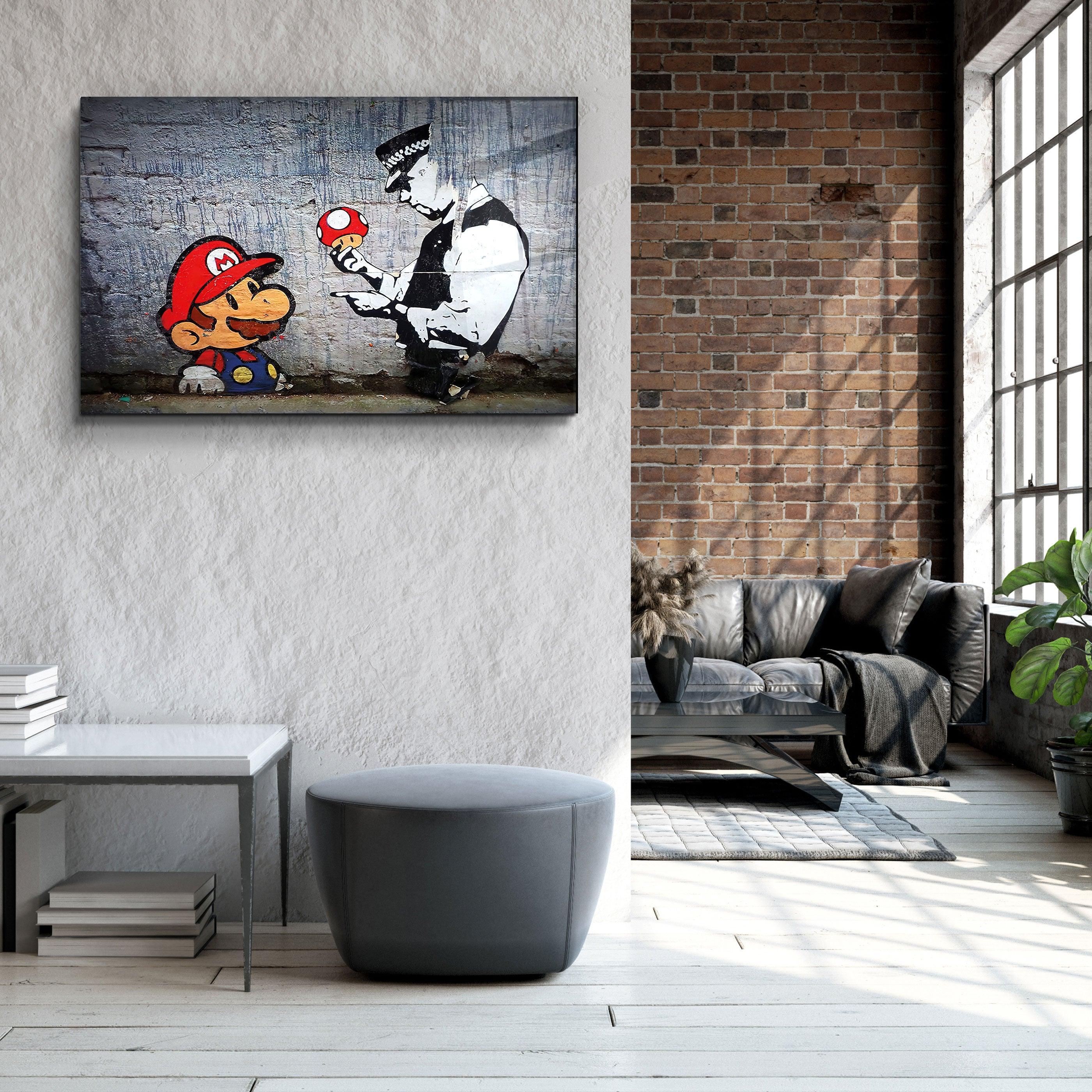 "Banksy - Mario with a Policeman"・Glass Wall Art