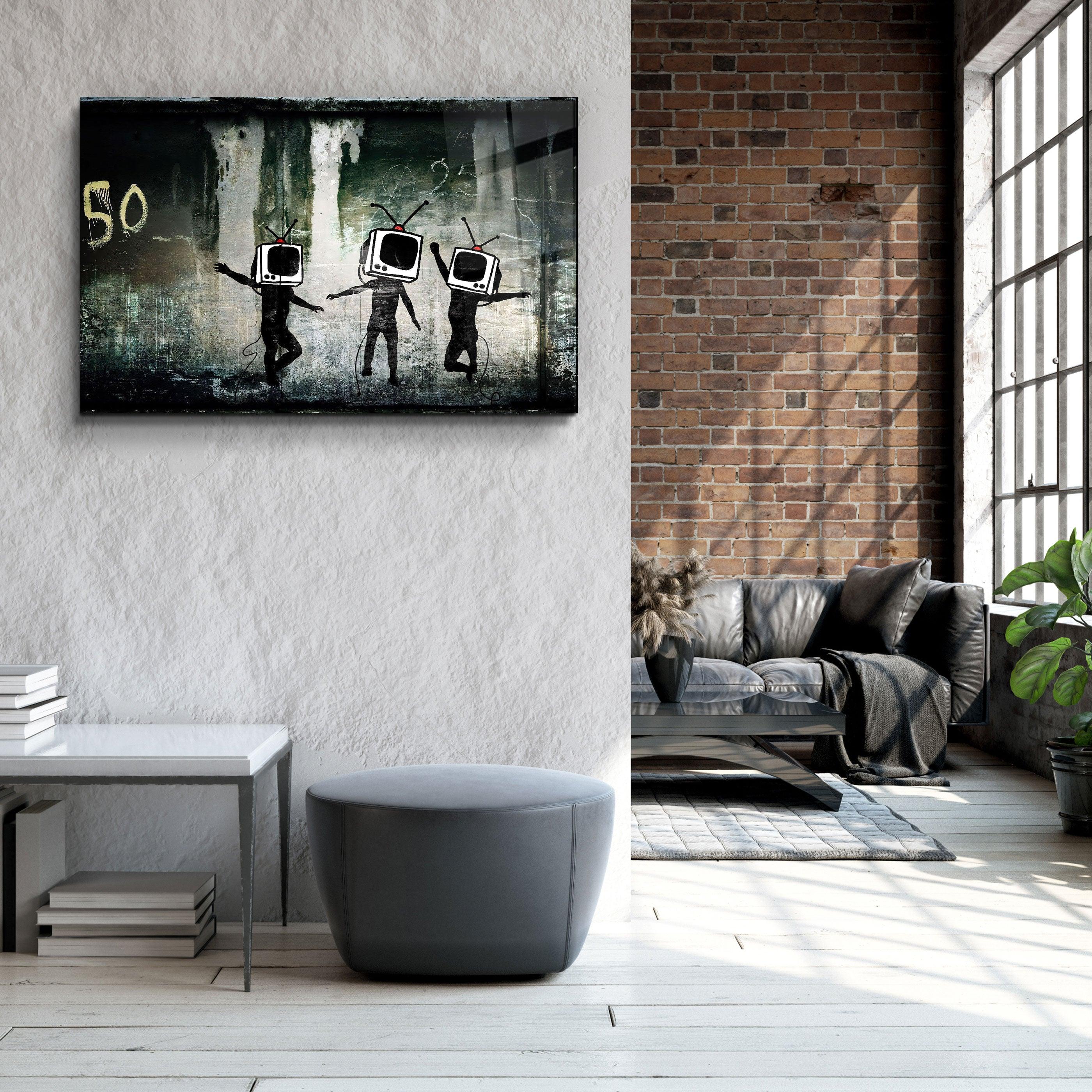 "Banksy - Dancing TV"・Glass Wall Art