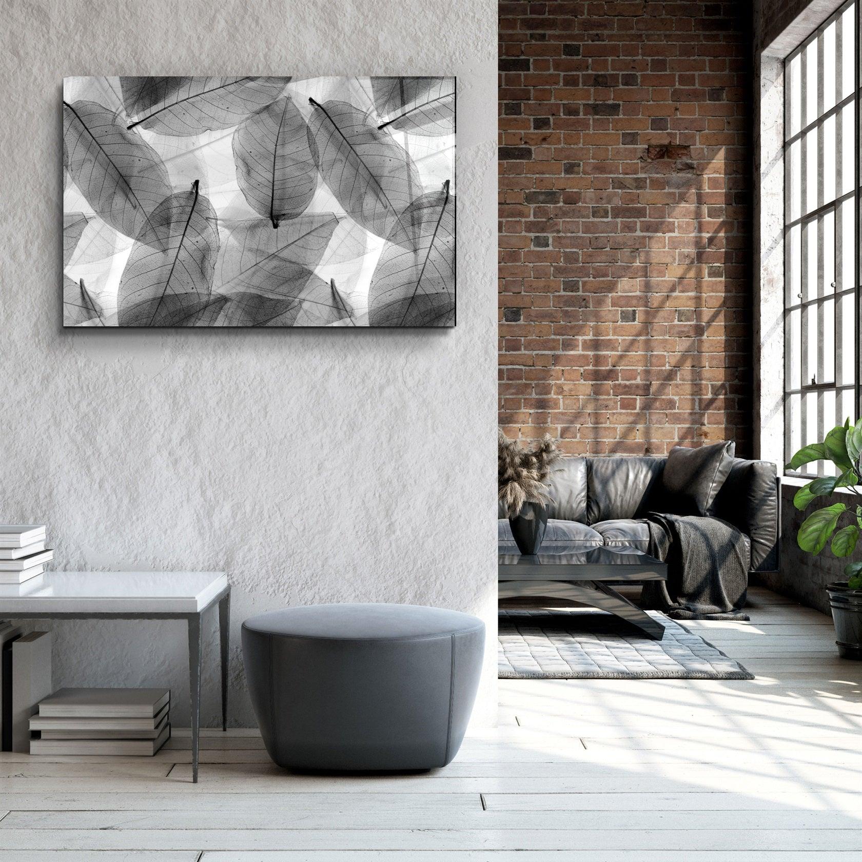 ・"Black - White Leaves"・Glass Wall Art