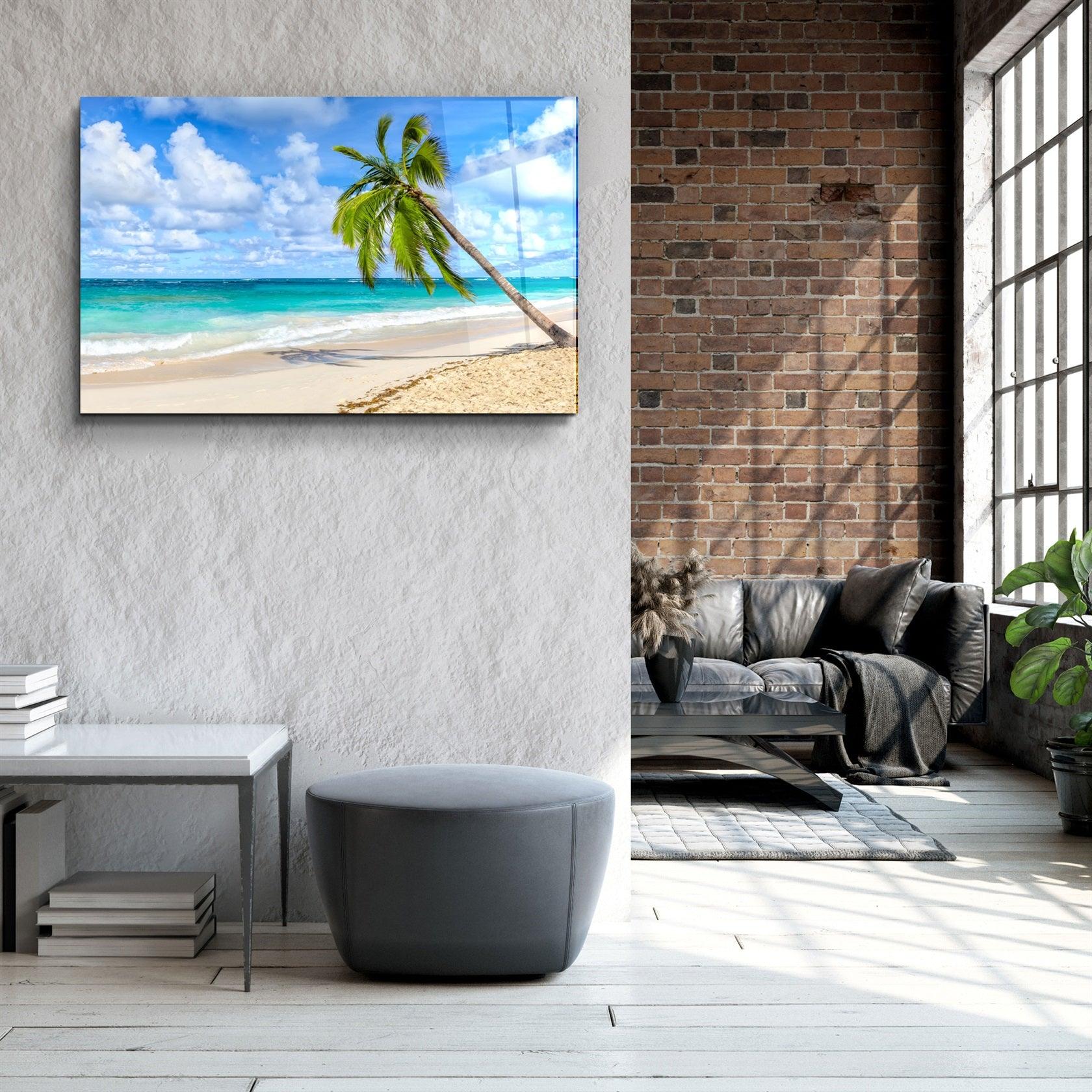 ・"Palm Tree & Beach"・Glass Wall Art