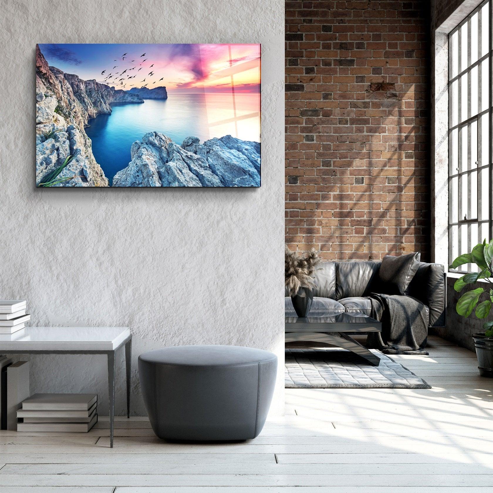 ・"Red Sunset"・Glass Wall Art
