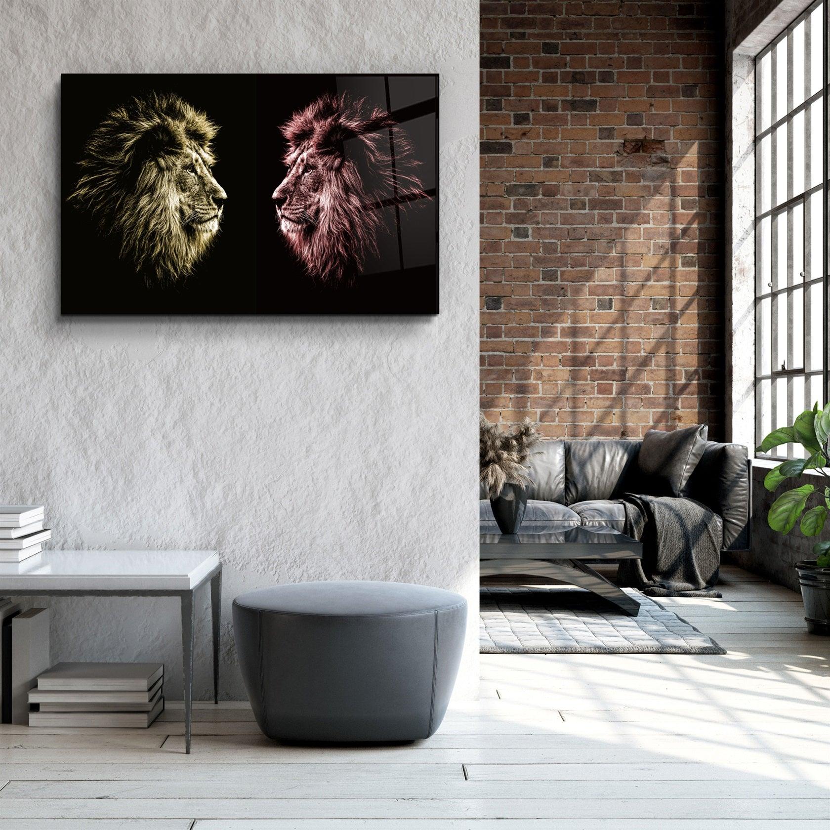・"Lions Confrontation YR "・Glass Wall Art