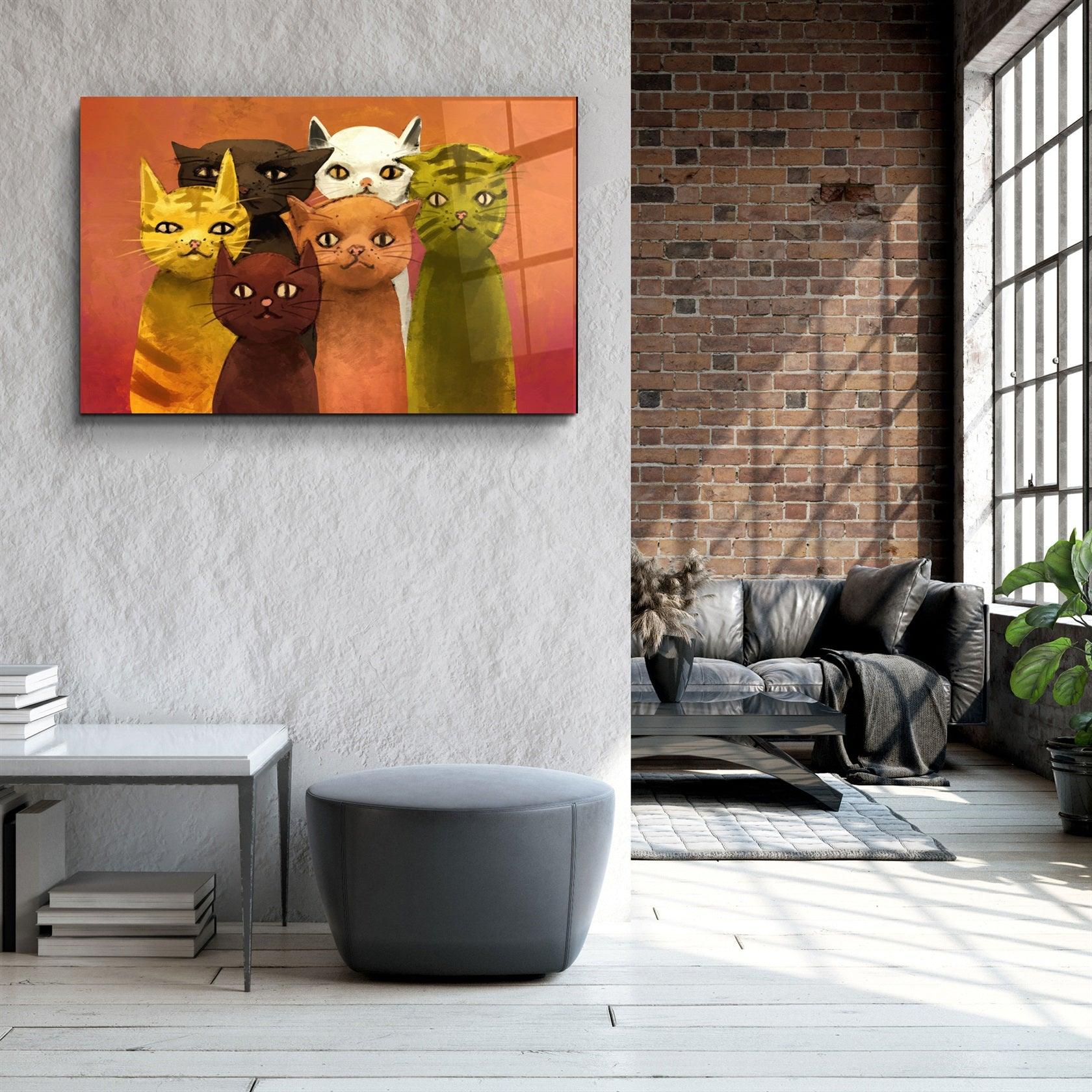 ・"The Cat Family"・Glass Wall Art