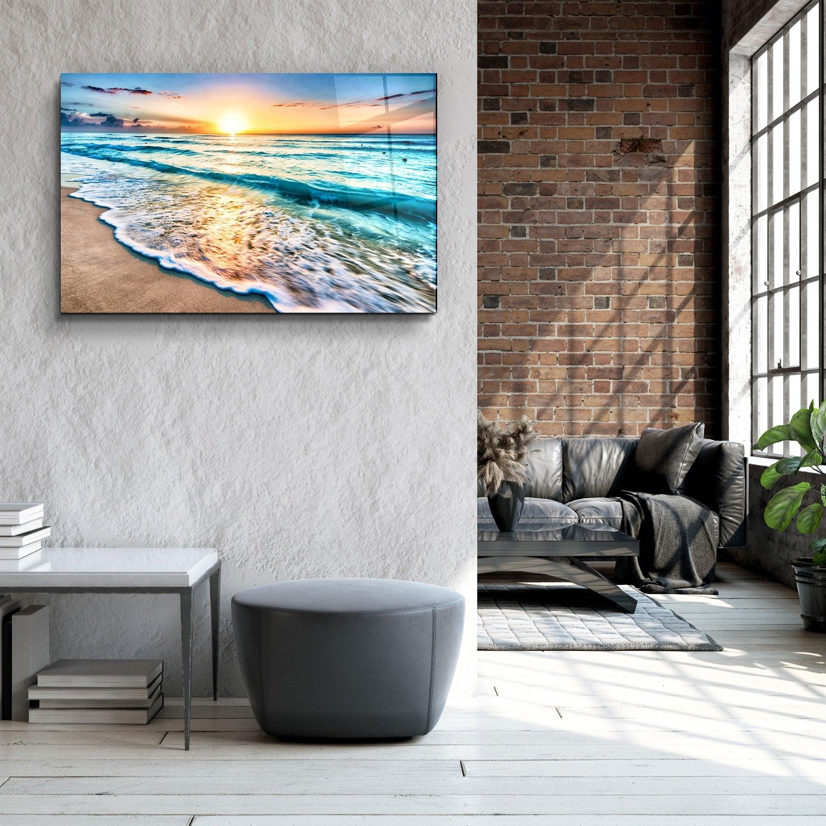 ・"Ocean and Sunset"・Glass Wall Art