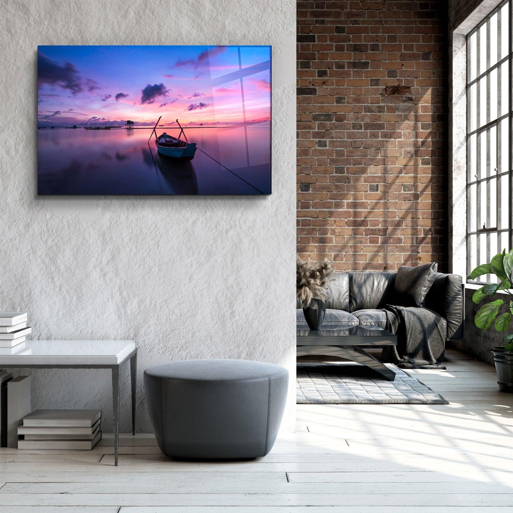 ・"Blue Boat"・Glass Wall Art
