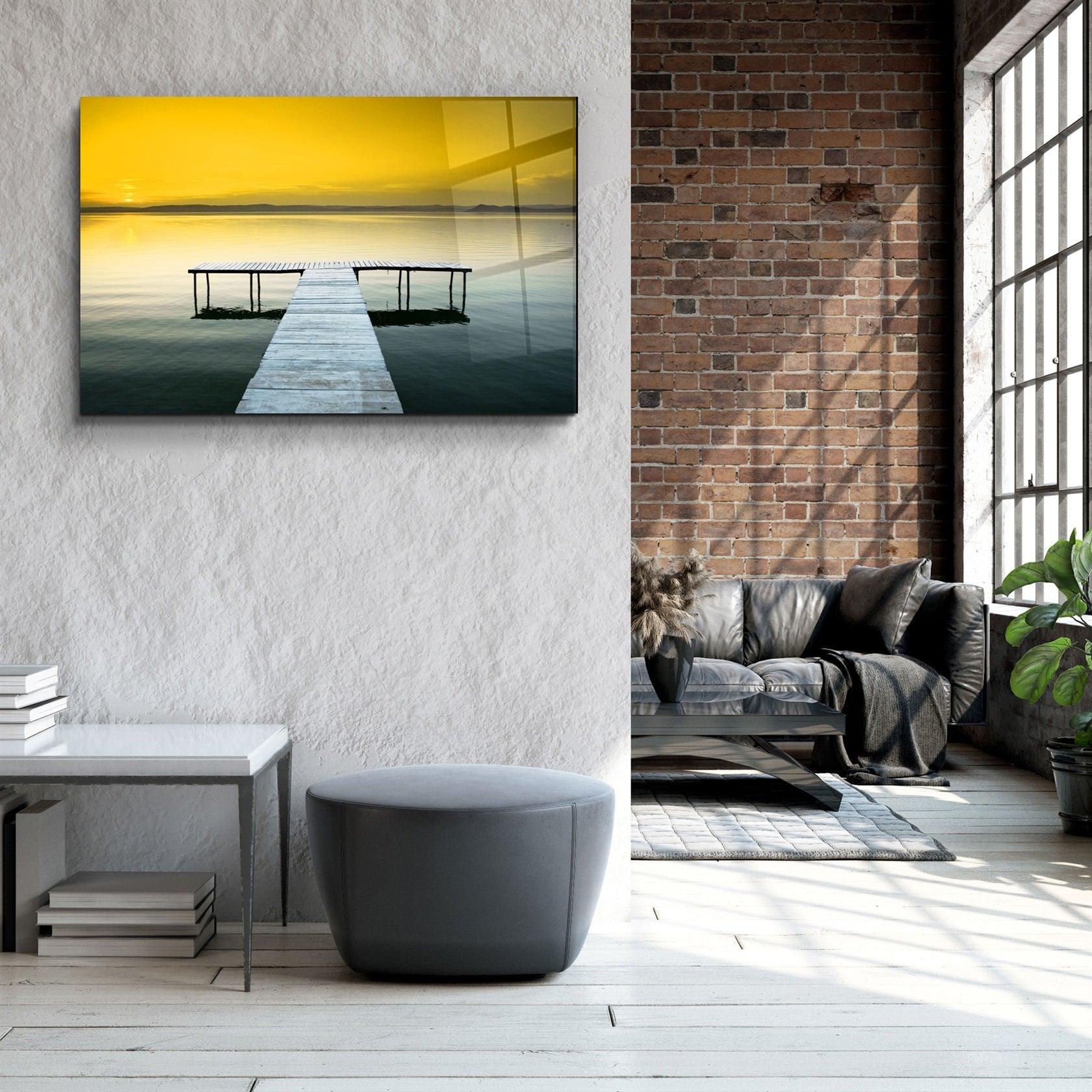 ・"Sunset on the Pier"・Glass Wall Art