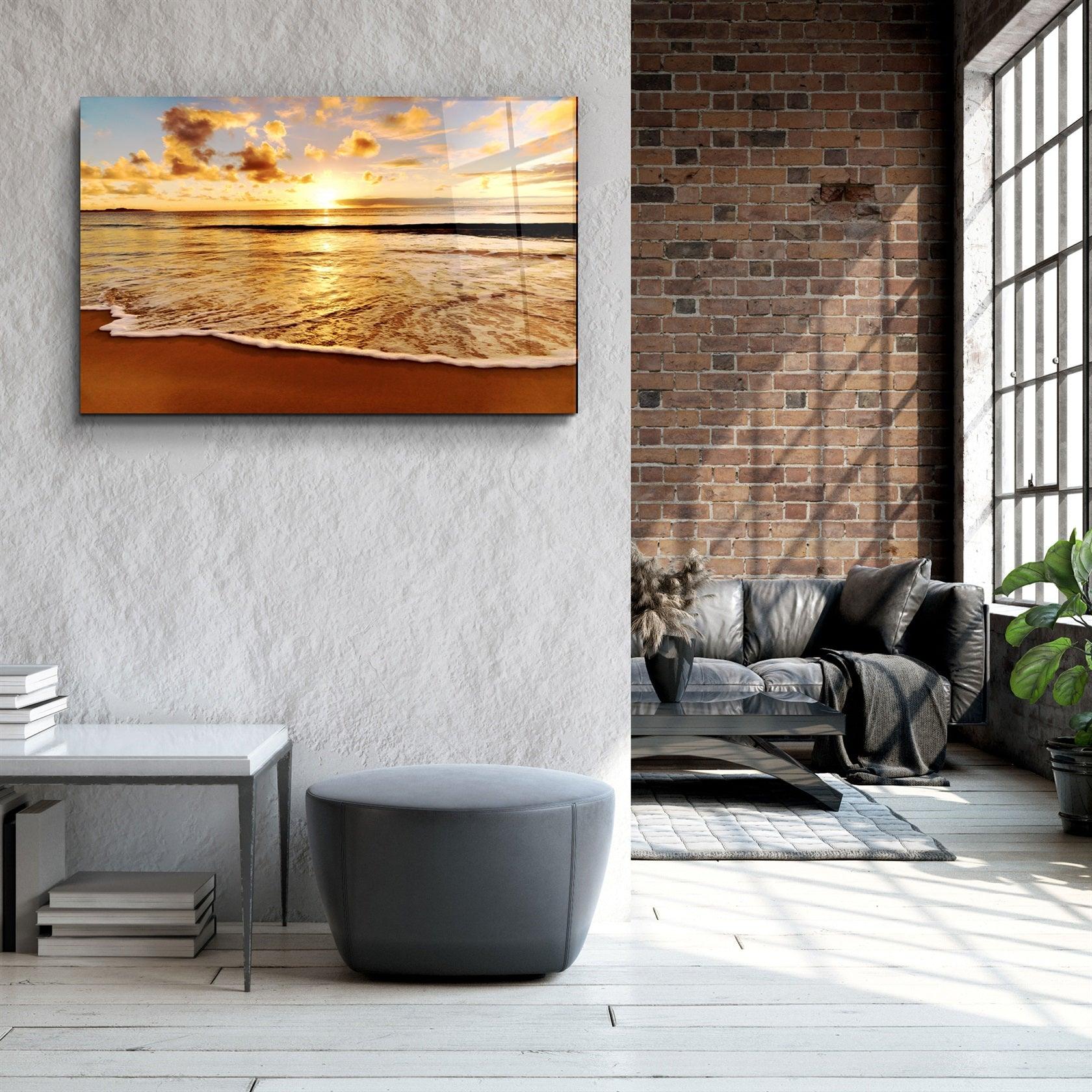 ・"Ocean and Sunset V2"・Glass Wall Art