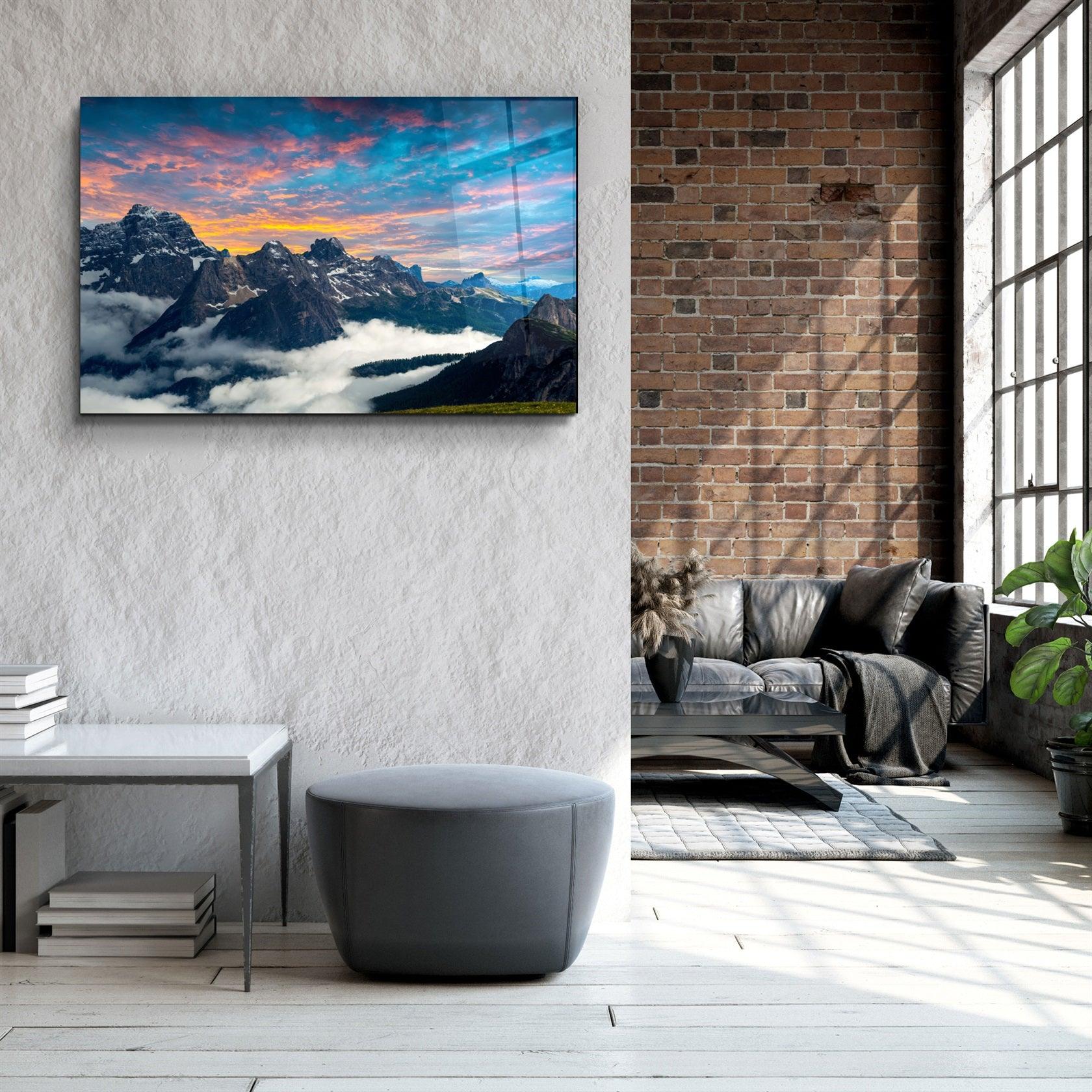 ・"Mountains and Clouds"・Glass Wall Art
