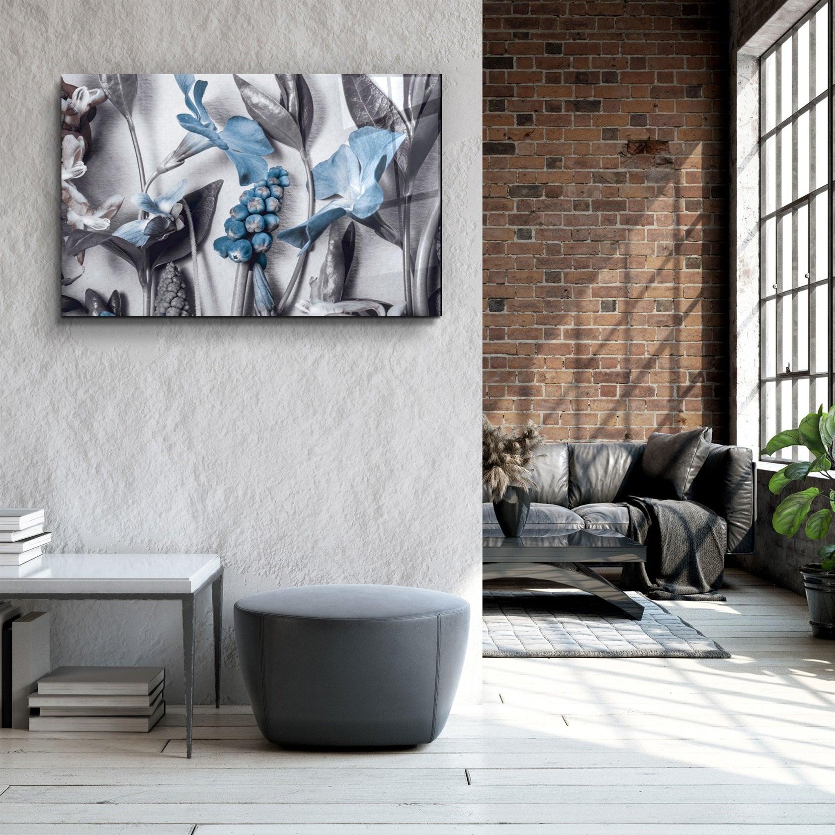 ・"Pastel Blue Flower"・Glass Wall Art