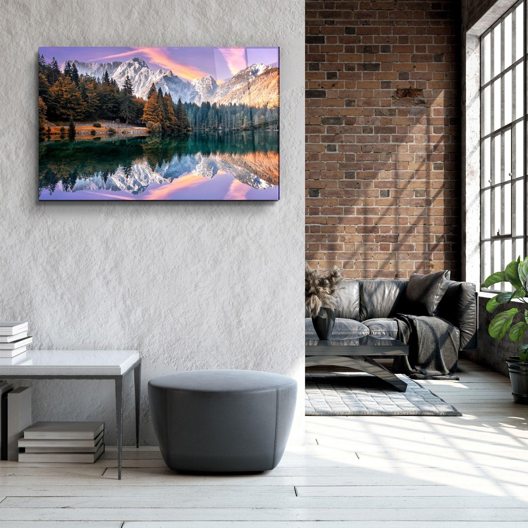 ・"Lake and Mountain Landscape 2"・Glass Wall Art