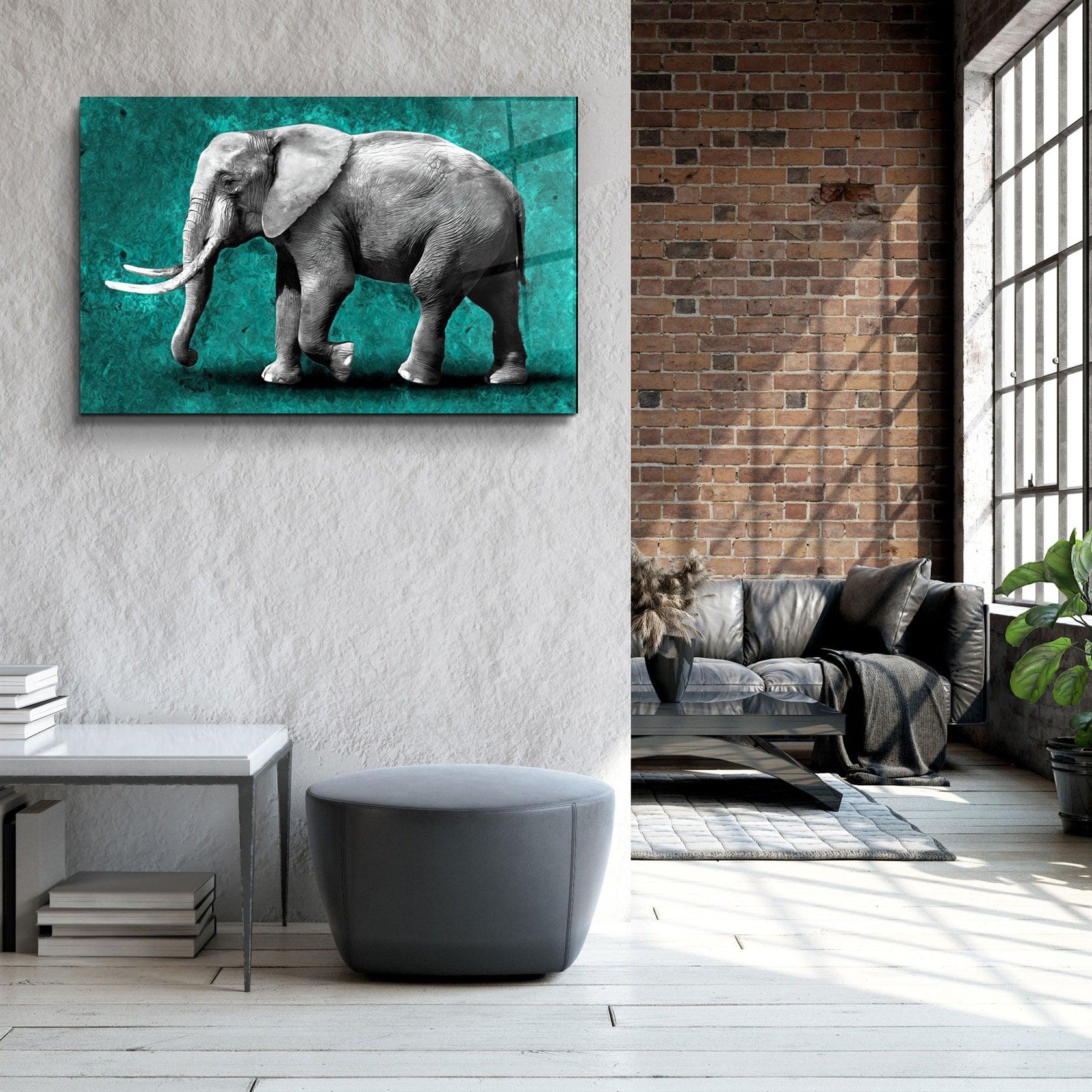 ・"Elephant Green"・Glass Wall Art