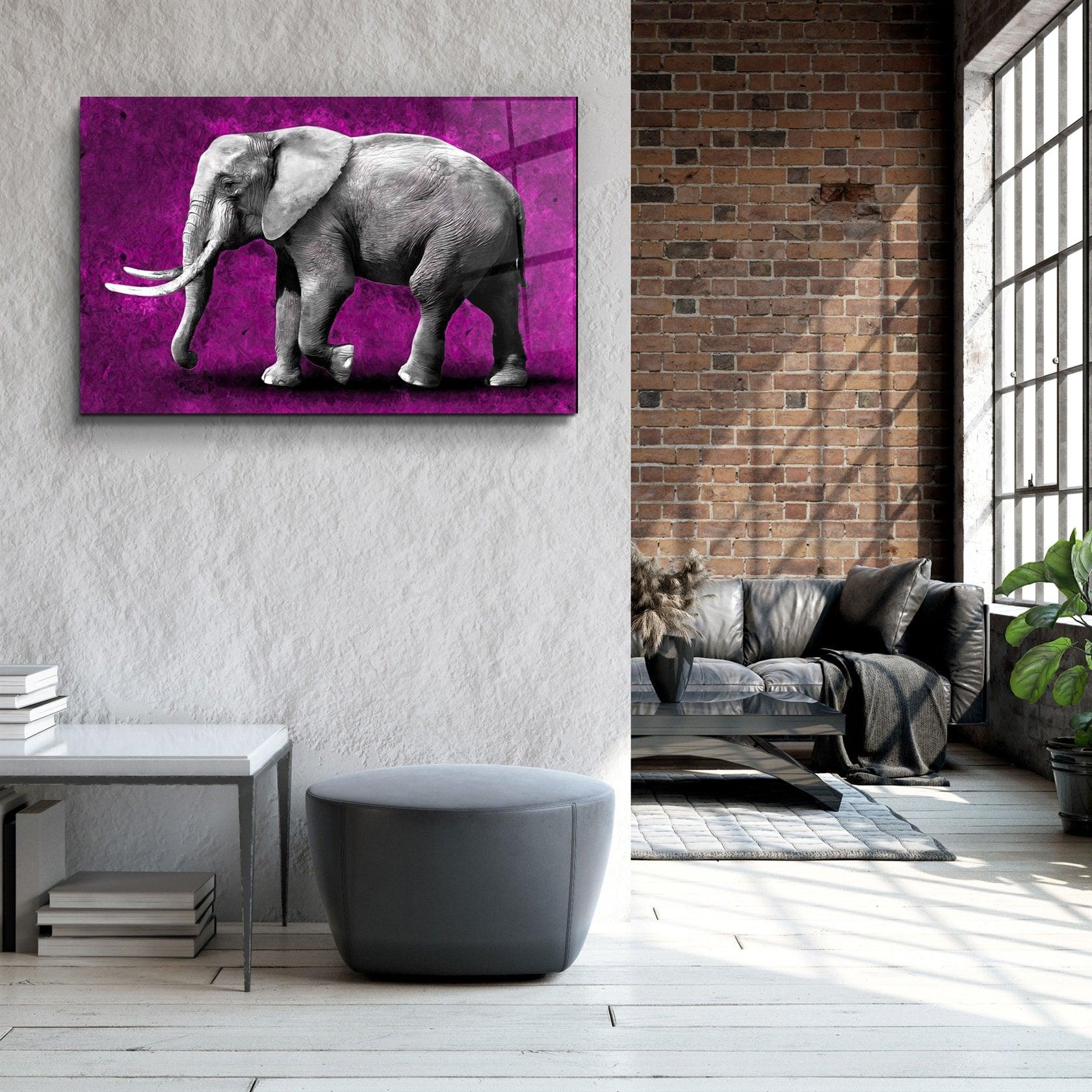 ・"Elephant Purple"・Glass Wall Art