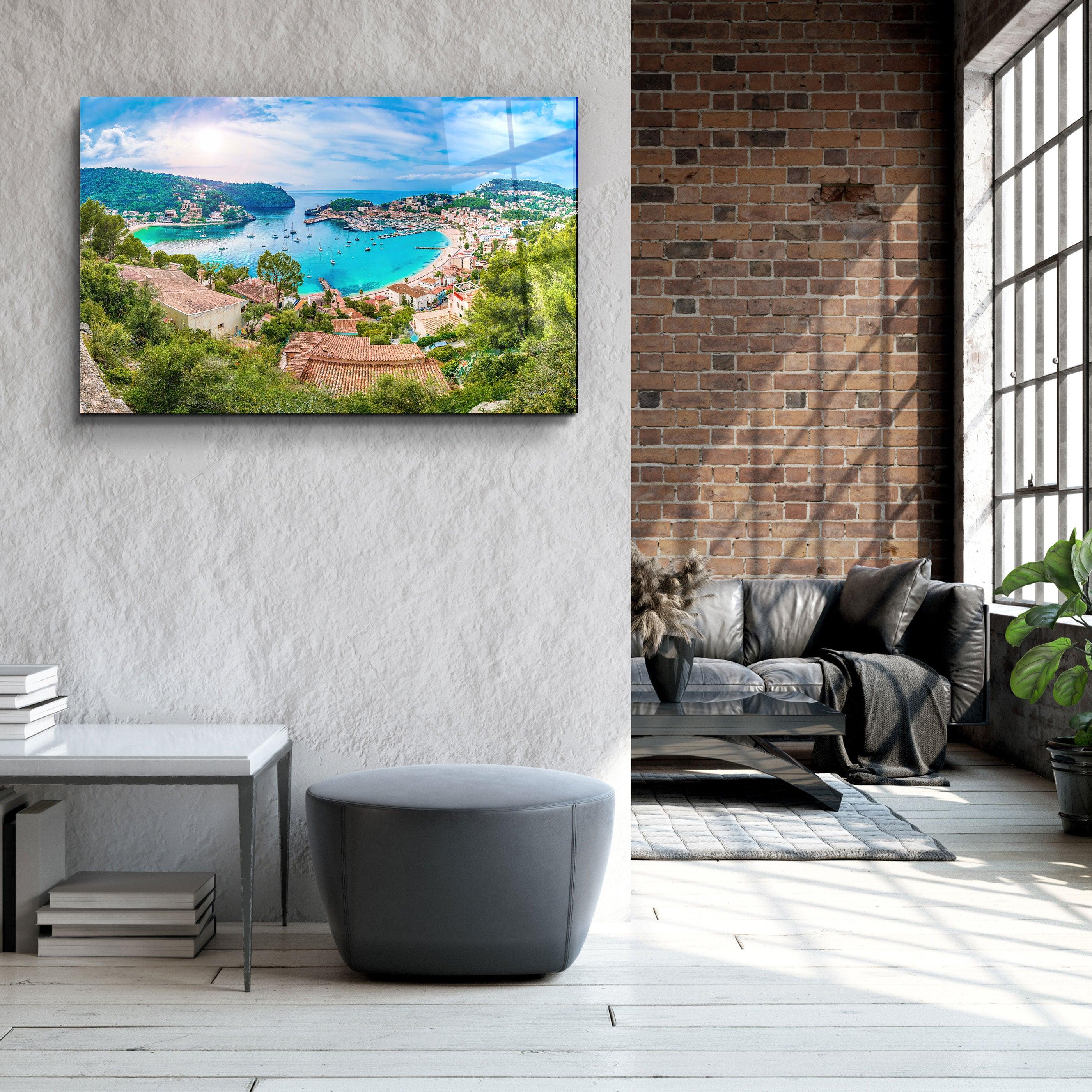 ・"Panoramic view of Porte de Soller, Palma Mallorca, Spain"・Glass Wall Art