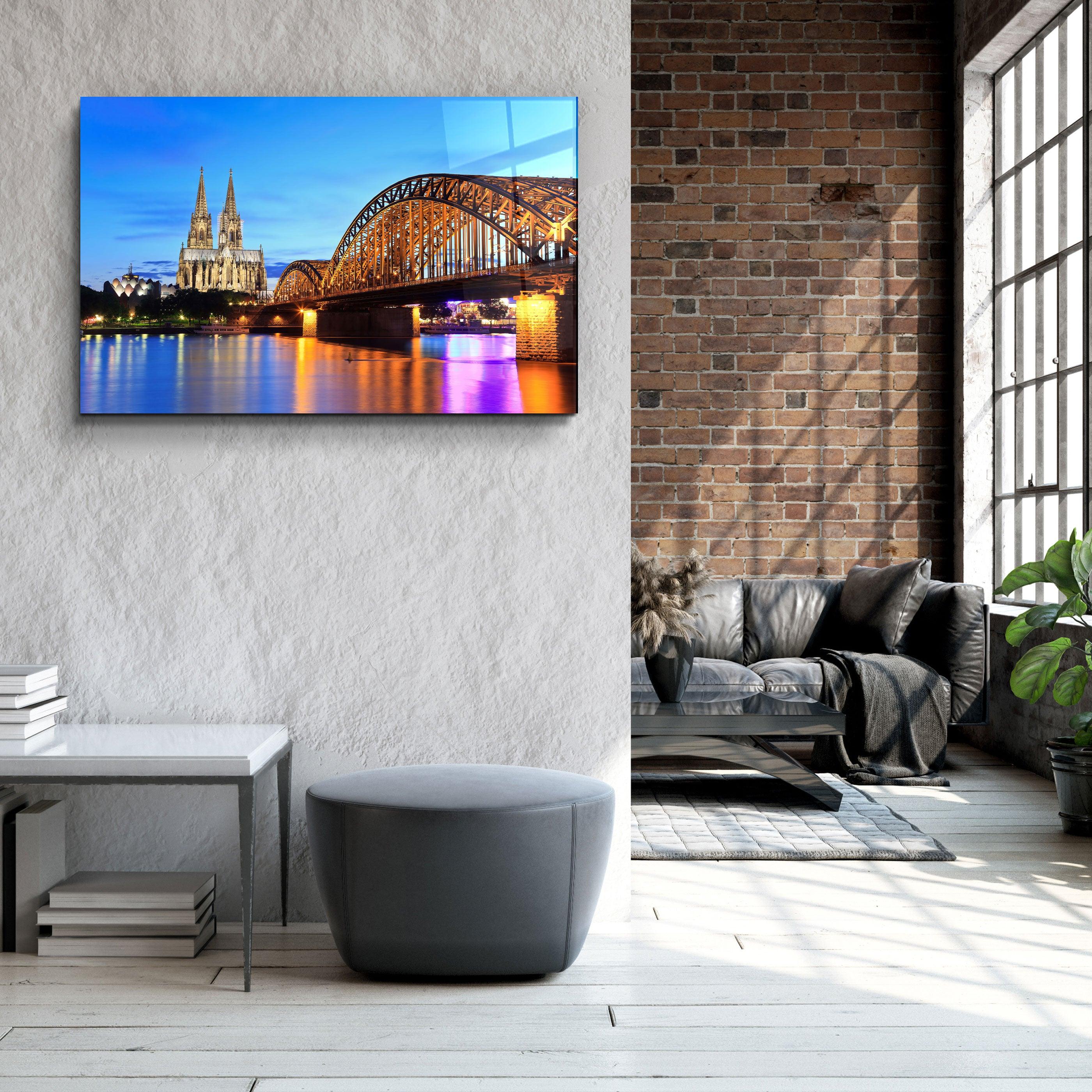 ・"Cologne Dom and city skyline at night, Cologne, Germany"・Glass Wall Art