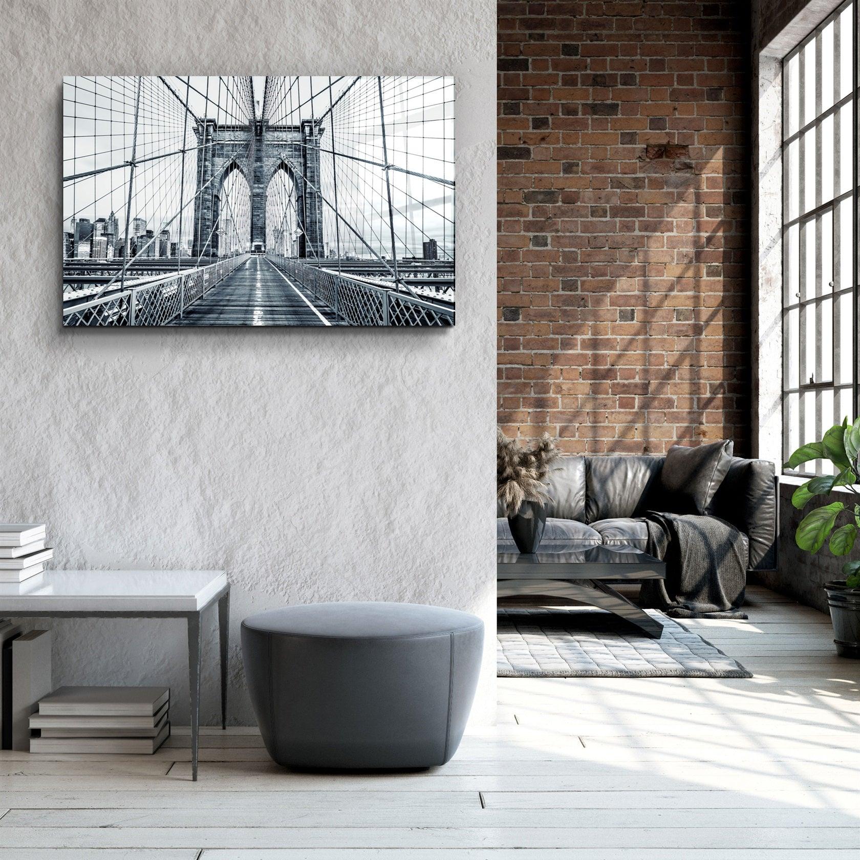 ・"Brooklyn Bridge Retro Gray"・Glass Wall Art