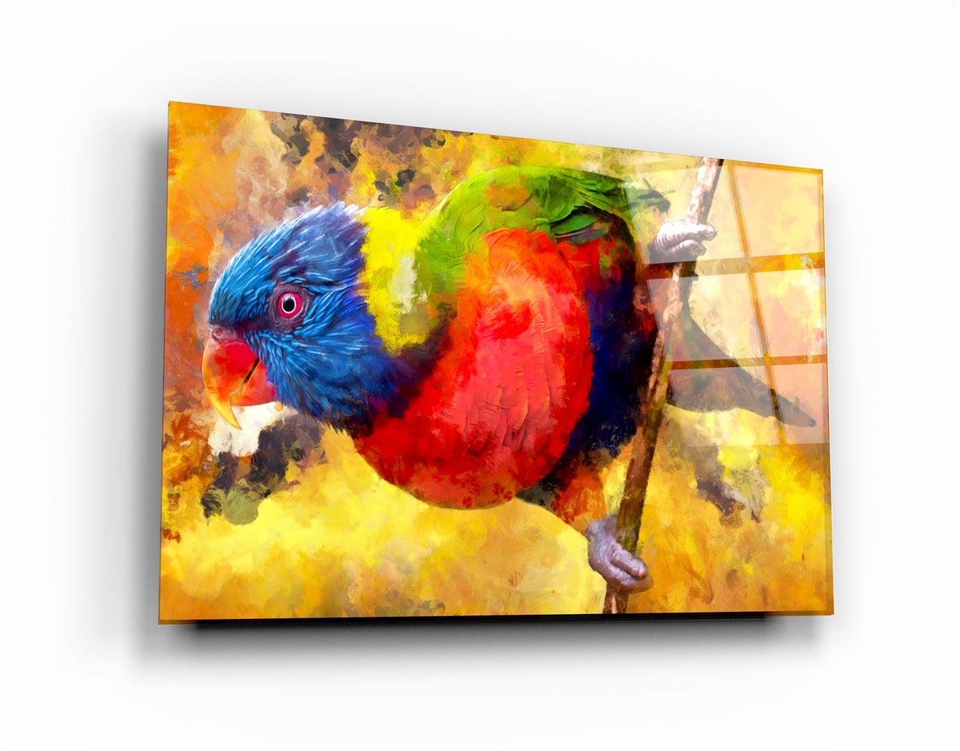 ・"Abstract Colorful Parrot"・Glass Wall Art