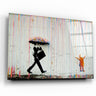 Banksy Umbrella Man Rainbow Rain Girl Glass Wall Art - ArtDesigna Glass Printing Wall Art